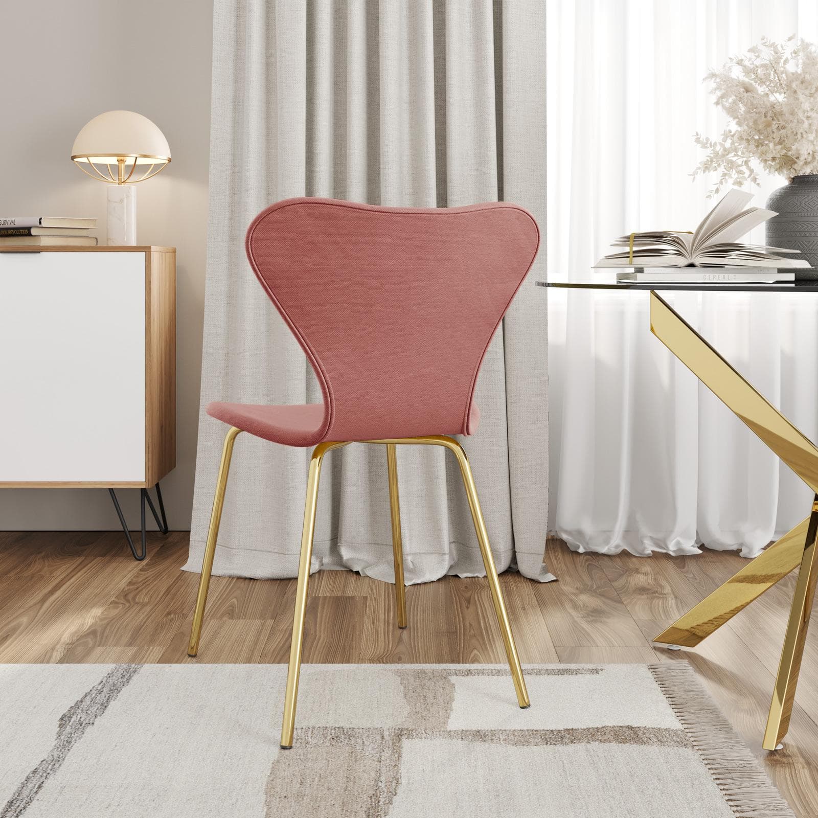 Sedia impilabile in tessuto terracotta con gambe oro - Dolly
