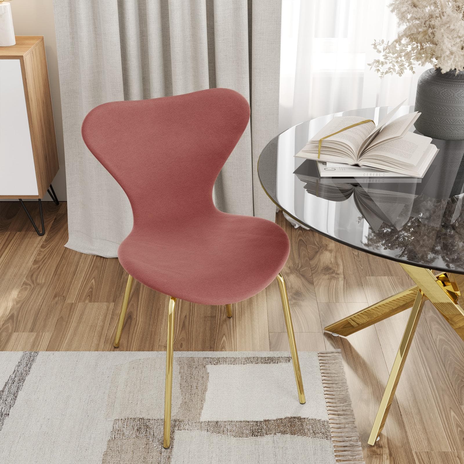 Sedia impilabile in tessuto terracotta con gambe oro - Dolly