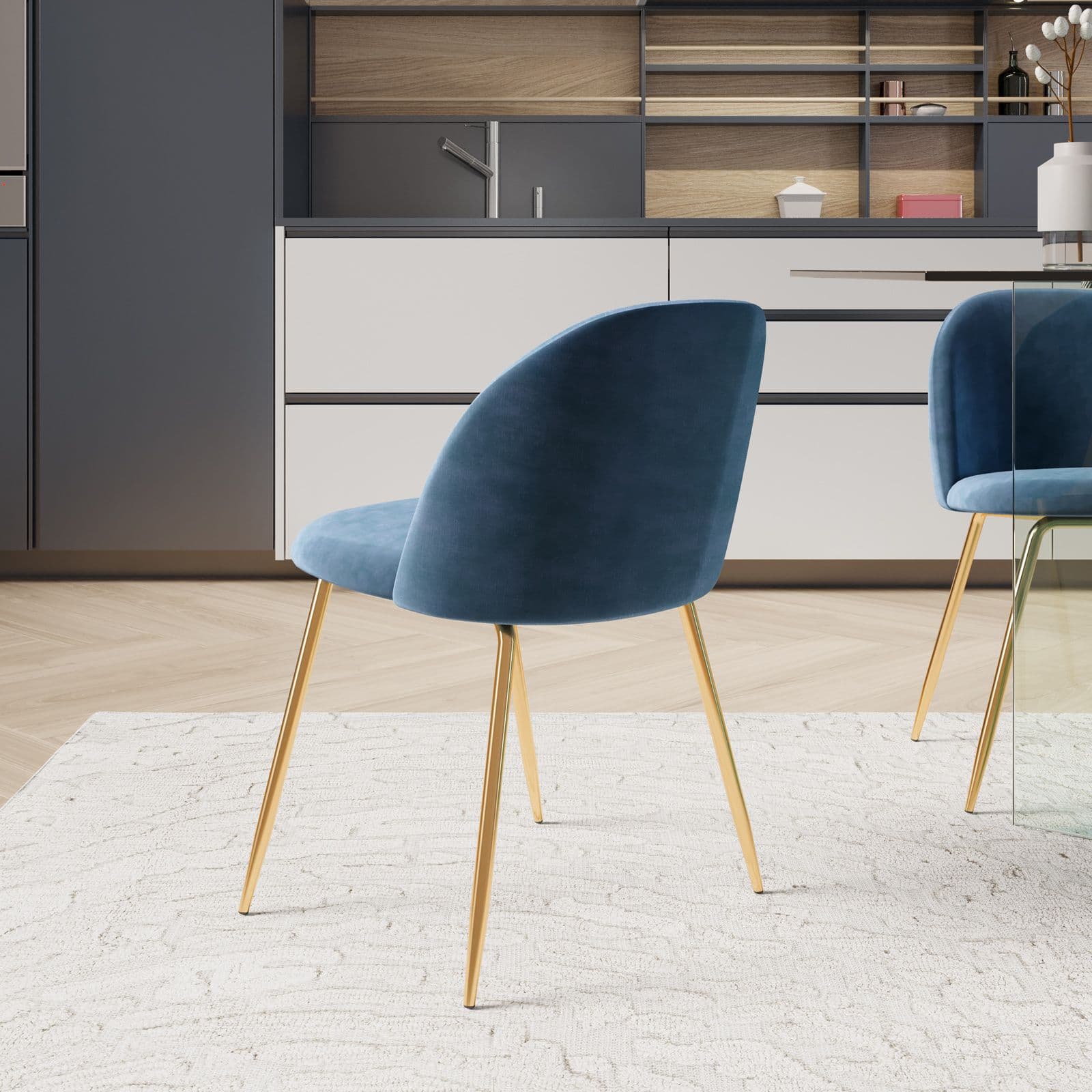 Sedia in velluto blu con gambe oro - Melt