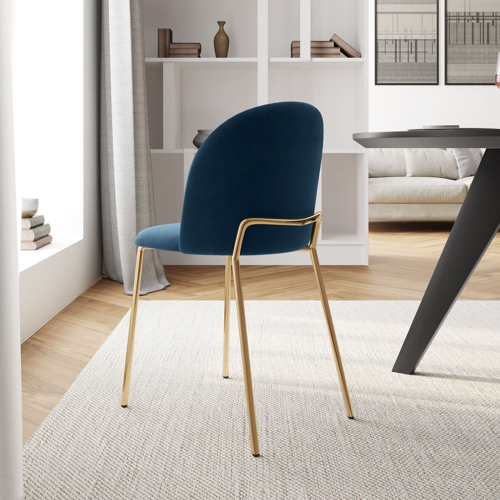 Sedia in velluto blu petrolio con gambe in metallo finitura oro - Zilla