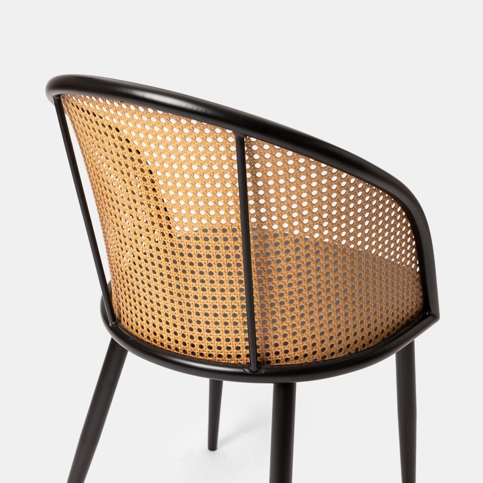 Sedia in velluto grigio con schienale in polyrattan naturale - Sloane