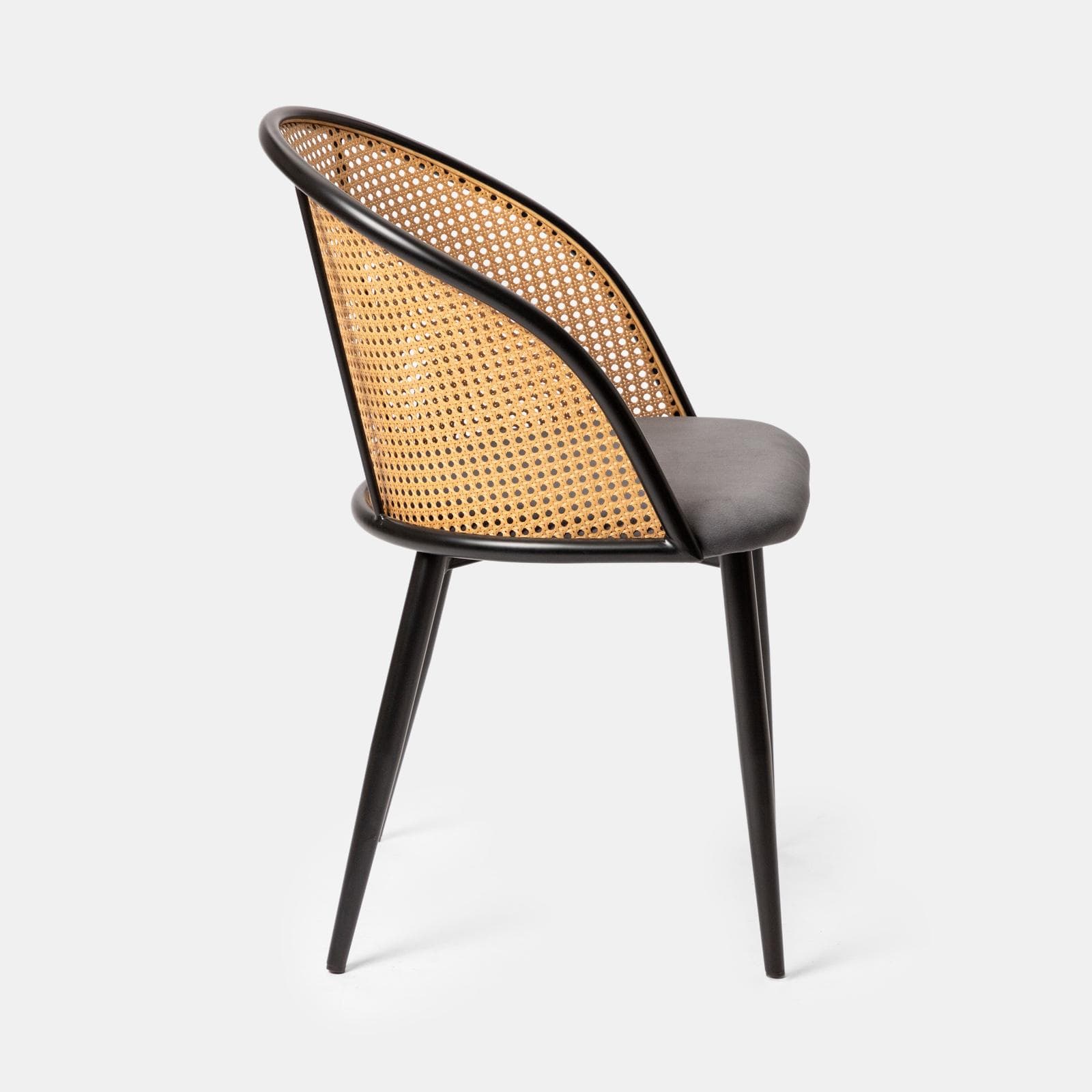 Sedia in velluto grigio con schienale in polyrattan naturale - Sloane