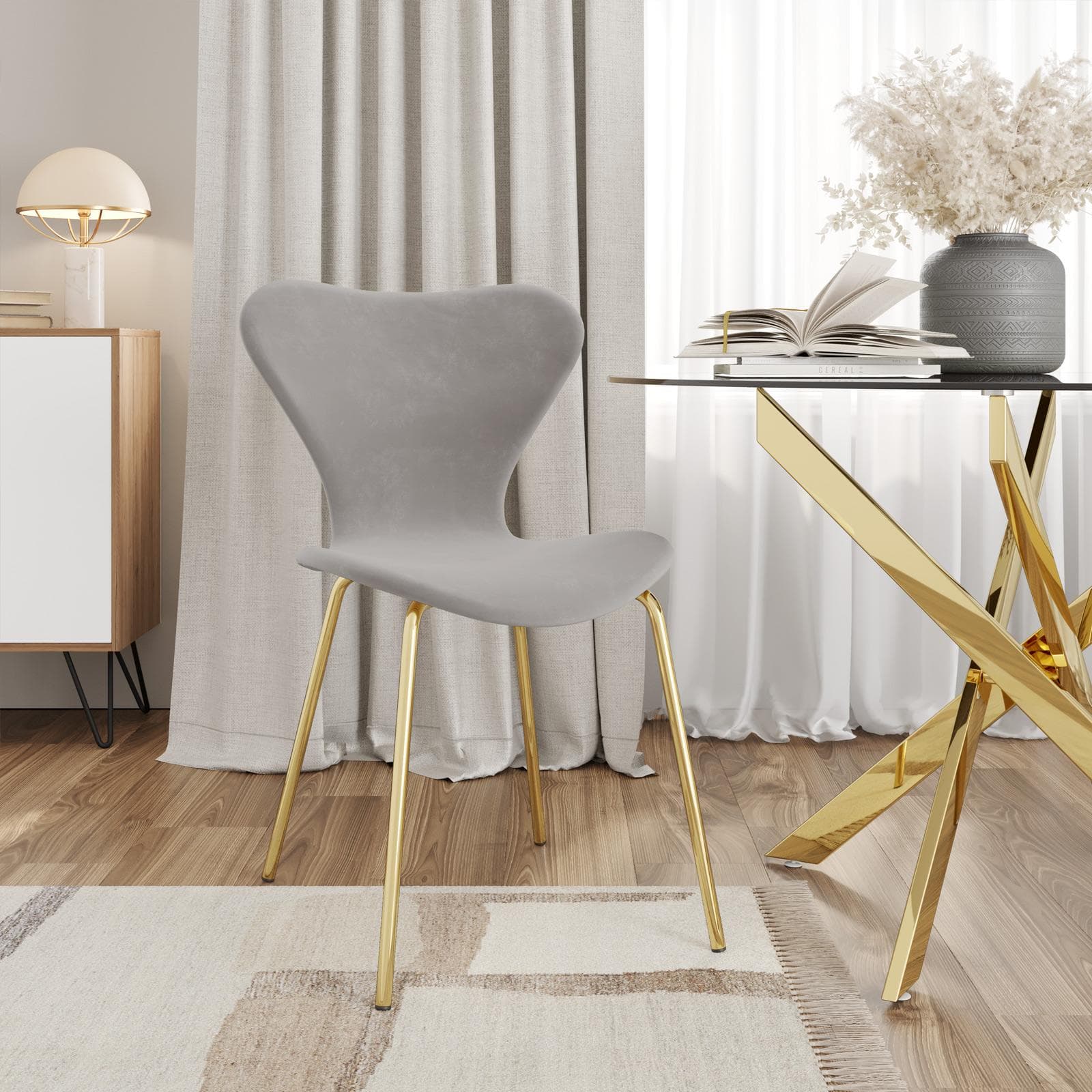 Sedia impilabile in velluto grigio ghiaccio con gambe oro - Dolly