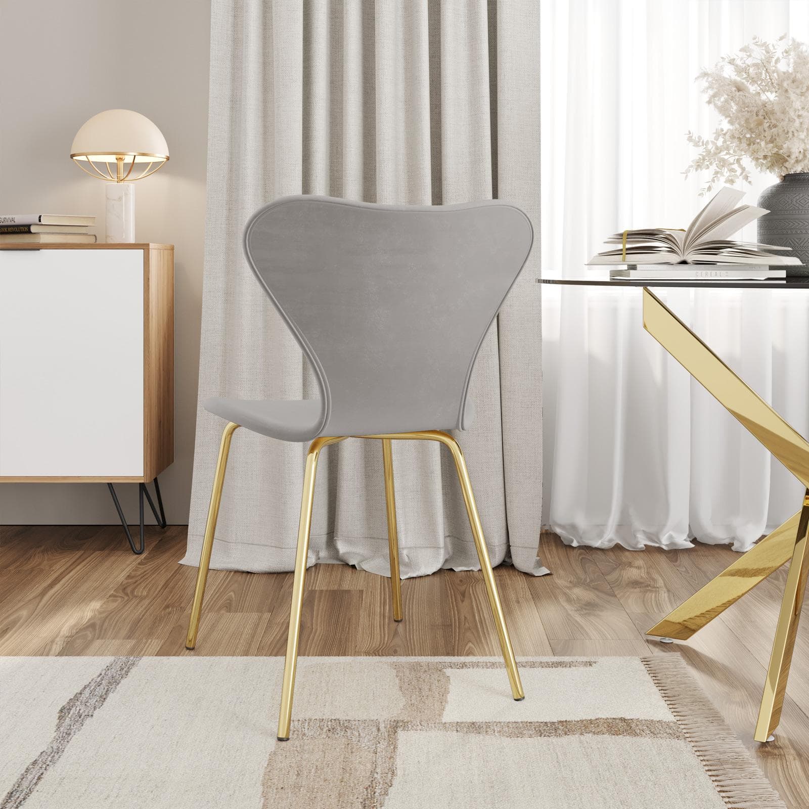 Sedia impilabile in velluto grigio ghiaccio con gambe oro - Dolly