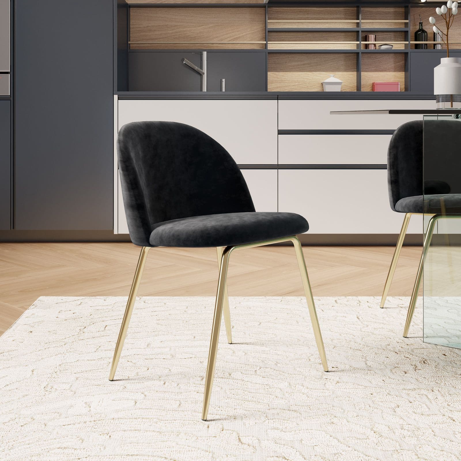 Sedia in velluto nero con gambe oro - Melt