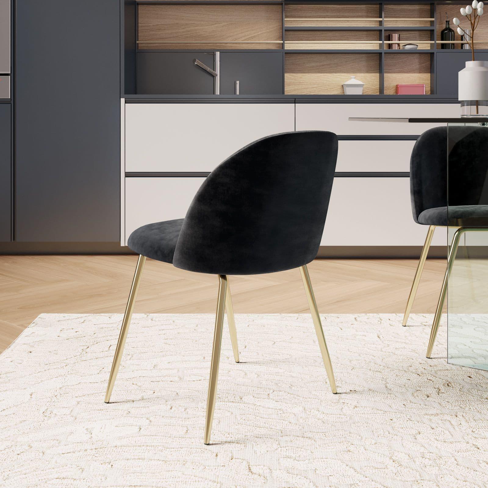 Sedia in velluto nero con gambe oro - Melt