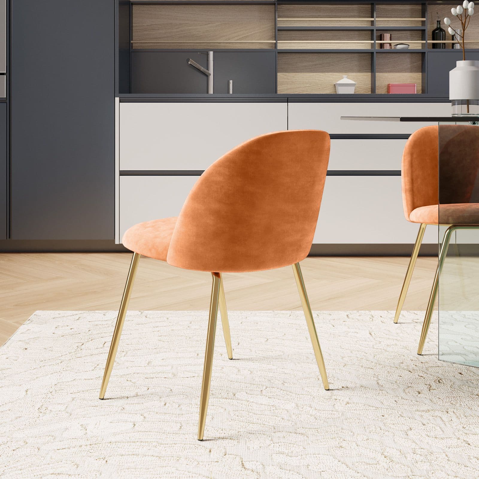 Sedia in velluto ruggine con gambe oro - Melt