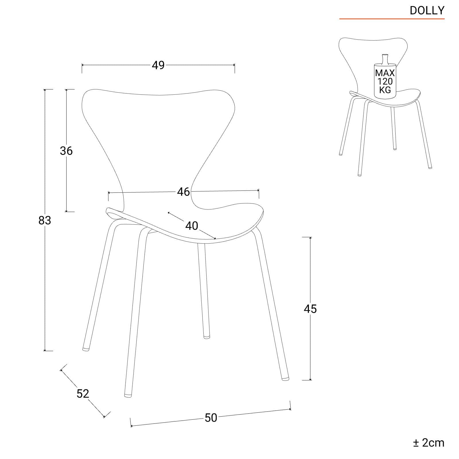 Sedia impilabile velluto tortora con gambe cromo - Dolly