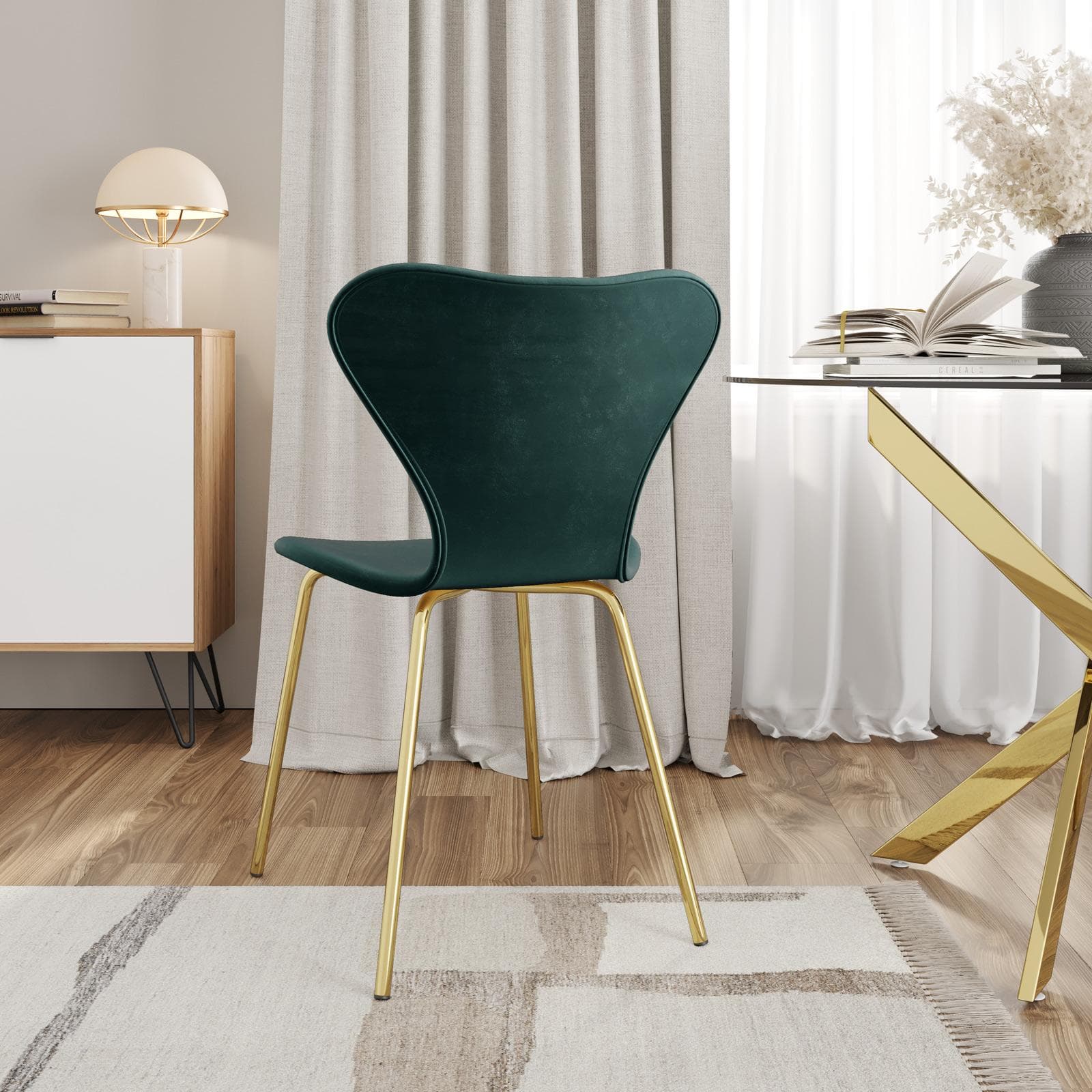Sedia impilabile in velluto verde bosco con gambe oro - Dolly