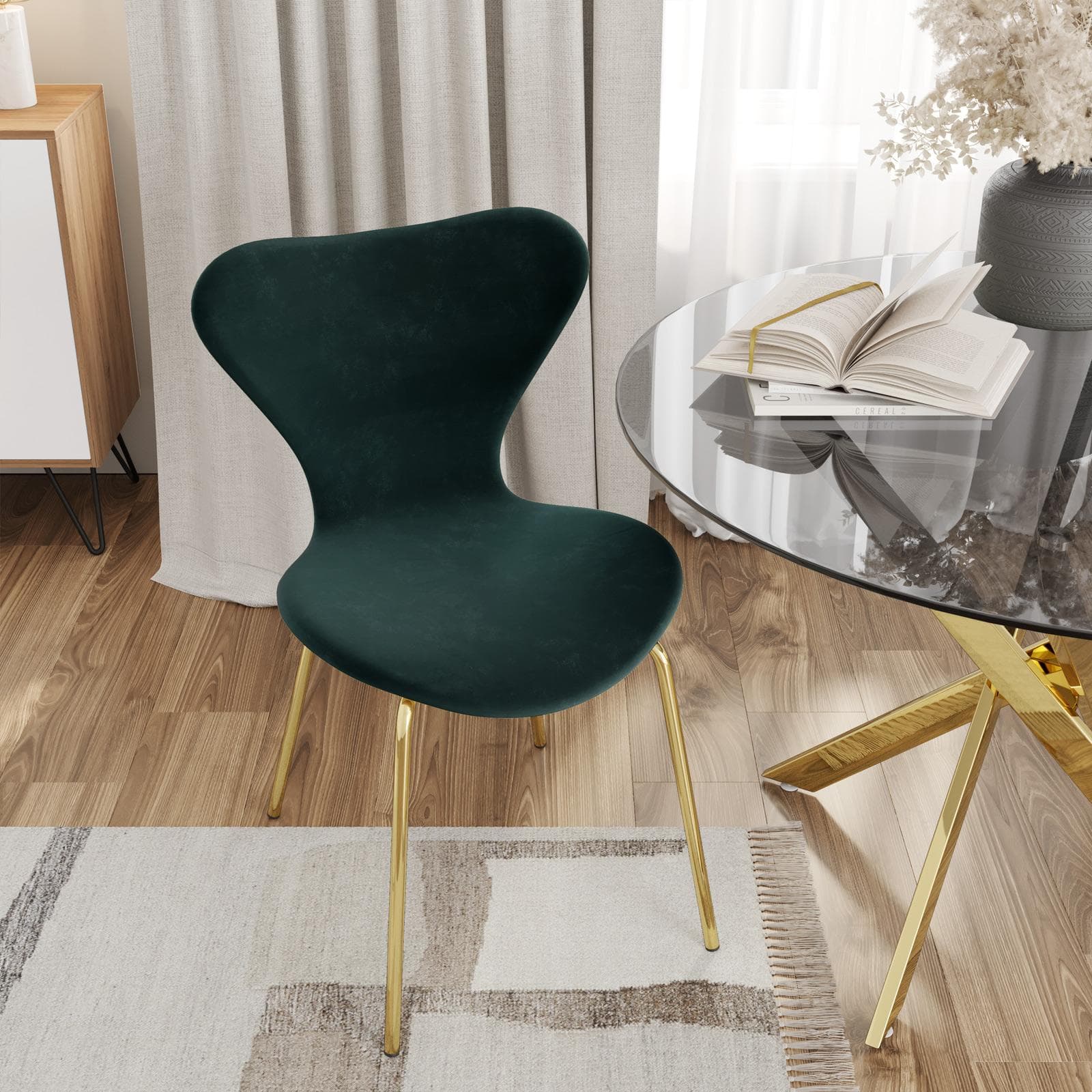 Sedia impilabile in velluto verde bosco con gambe oro - Dolly