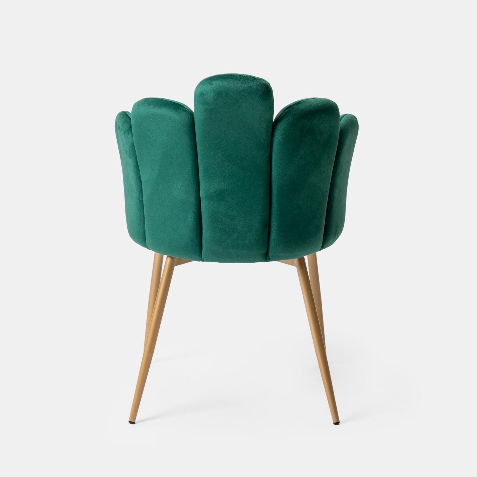 Sedia in velluto verde scuro con schienale a conchiglia e gambe in metallo finitura oro - Pedersen