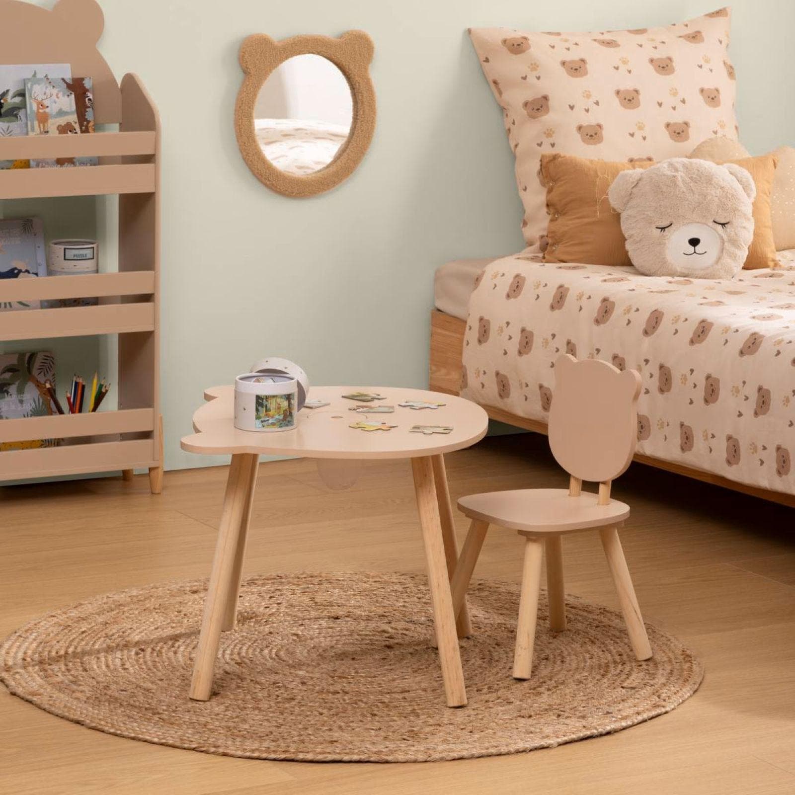 Sedia per bambini orsetto in legno di pino naturale e beige - Dolcezza kids