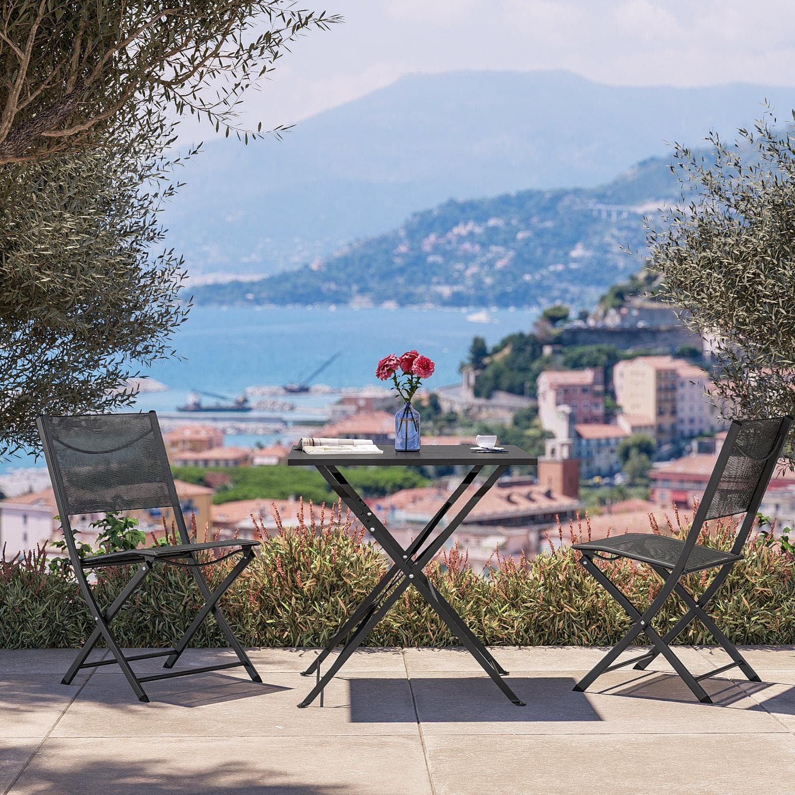 Sedia da giardino pieghevole in acciaio e textilene antracite - Iuba