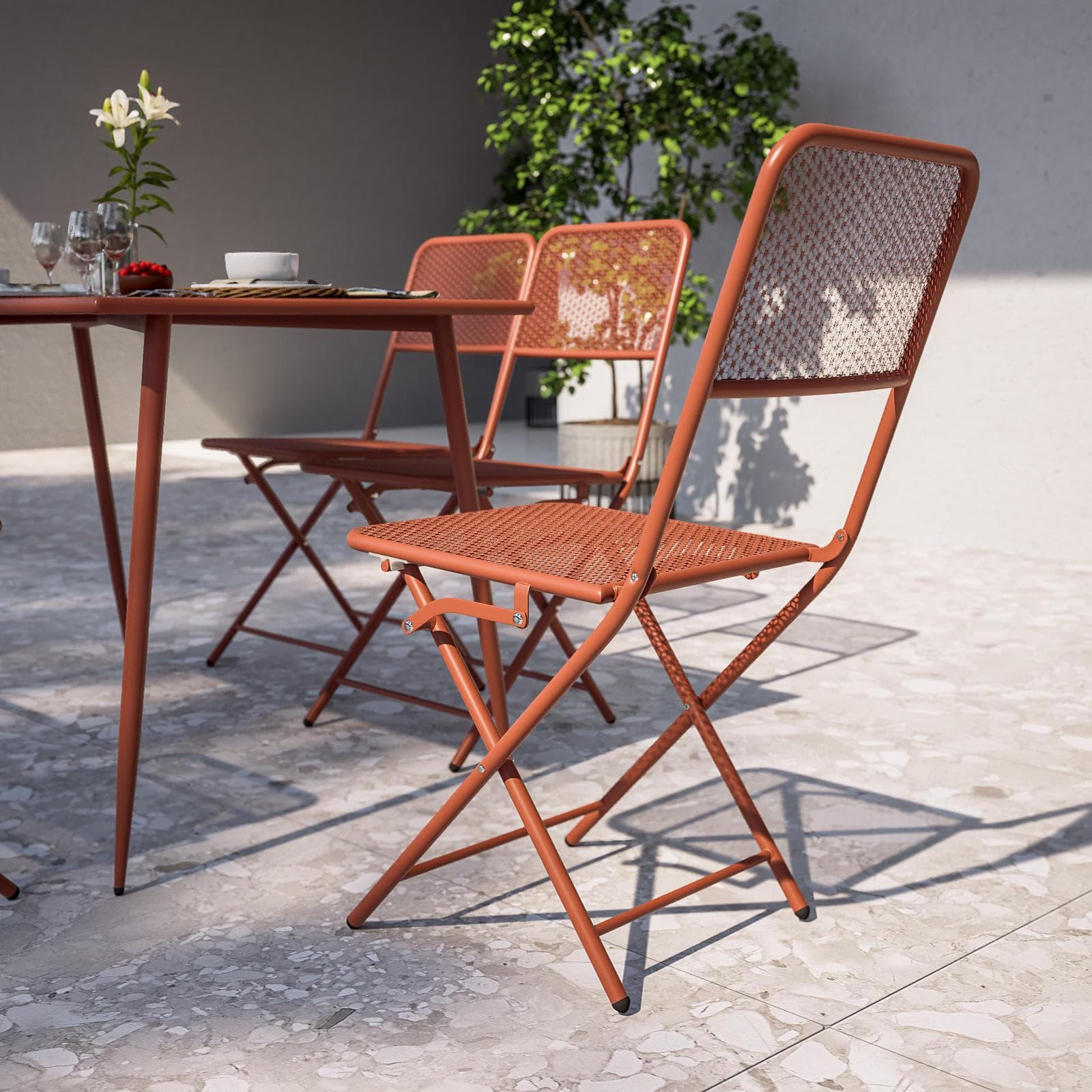 Sedia da esterno pieghevole in acciaio terracotta - Faber