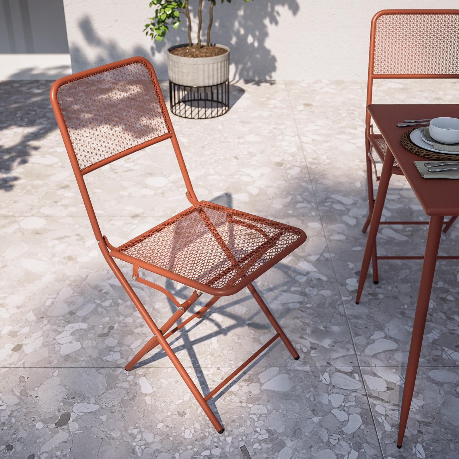 Sedia da esterno pieghevole in acciaio terracotta - Faber