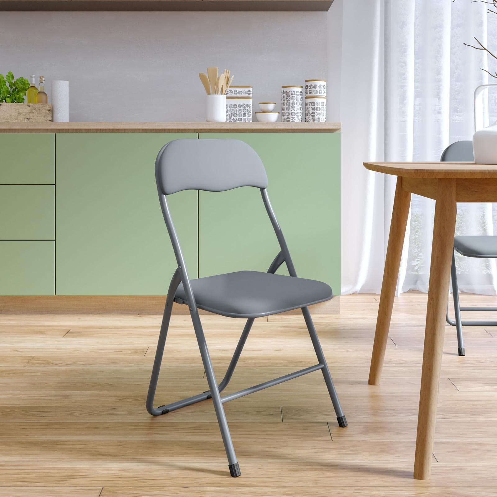Sedia pieghevole grigio scuro con cuscino imbottito e struttura in metallo - Fold Color