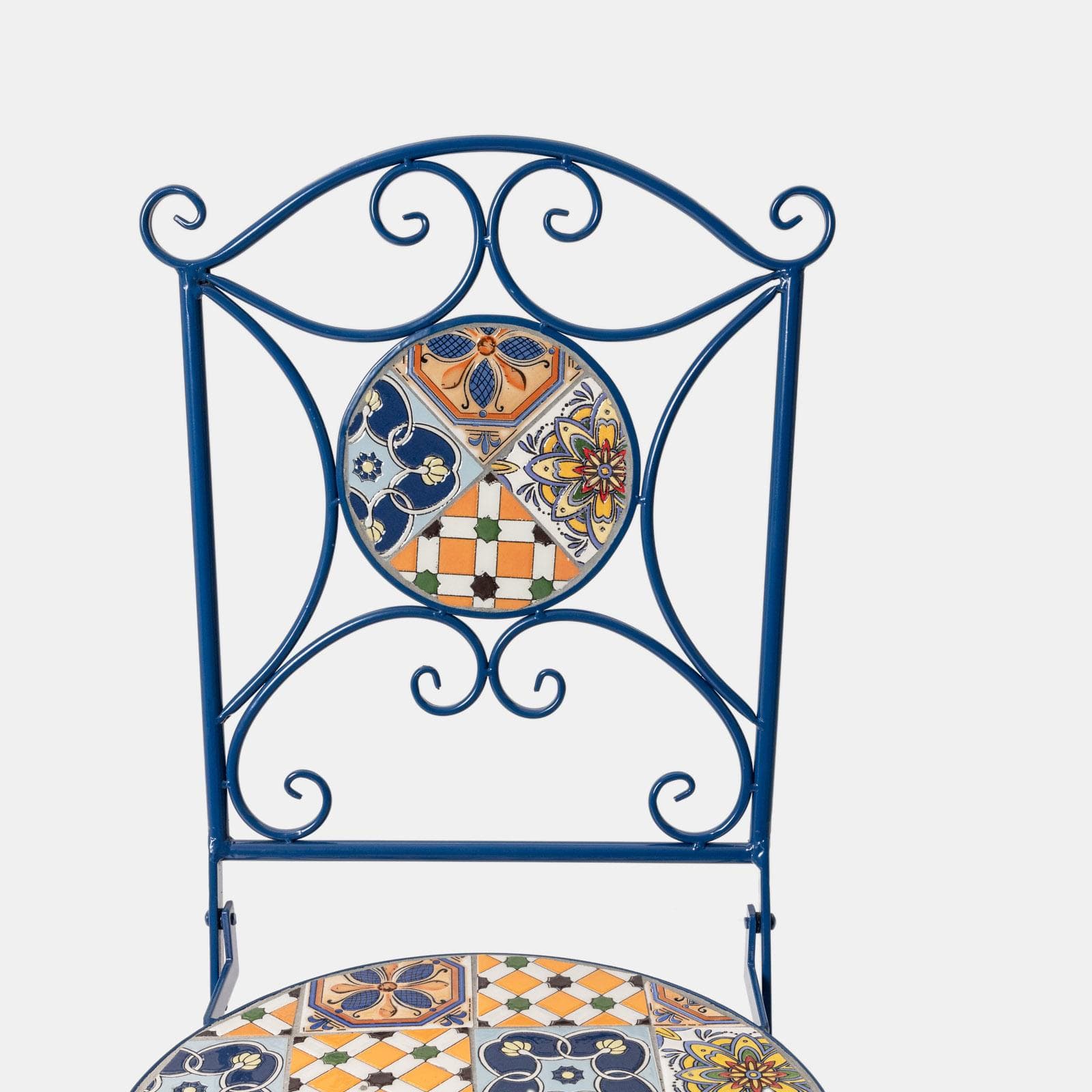 Sedia pieghevole in metallo blu notte con maioliche - Otranto Color