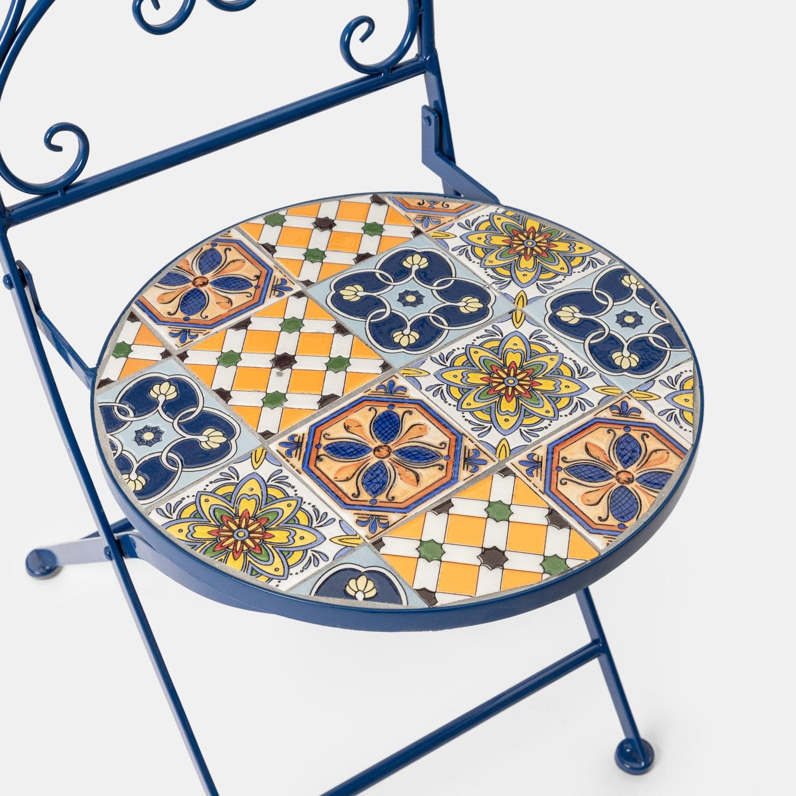 Sedia pieghevole in metallo blu notte con maioliche - Otranto Color