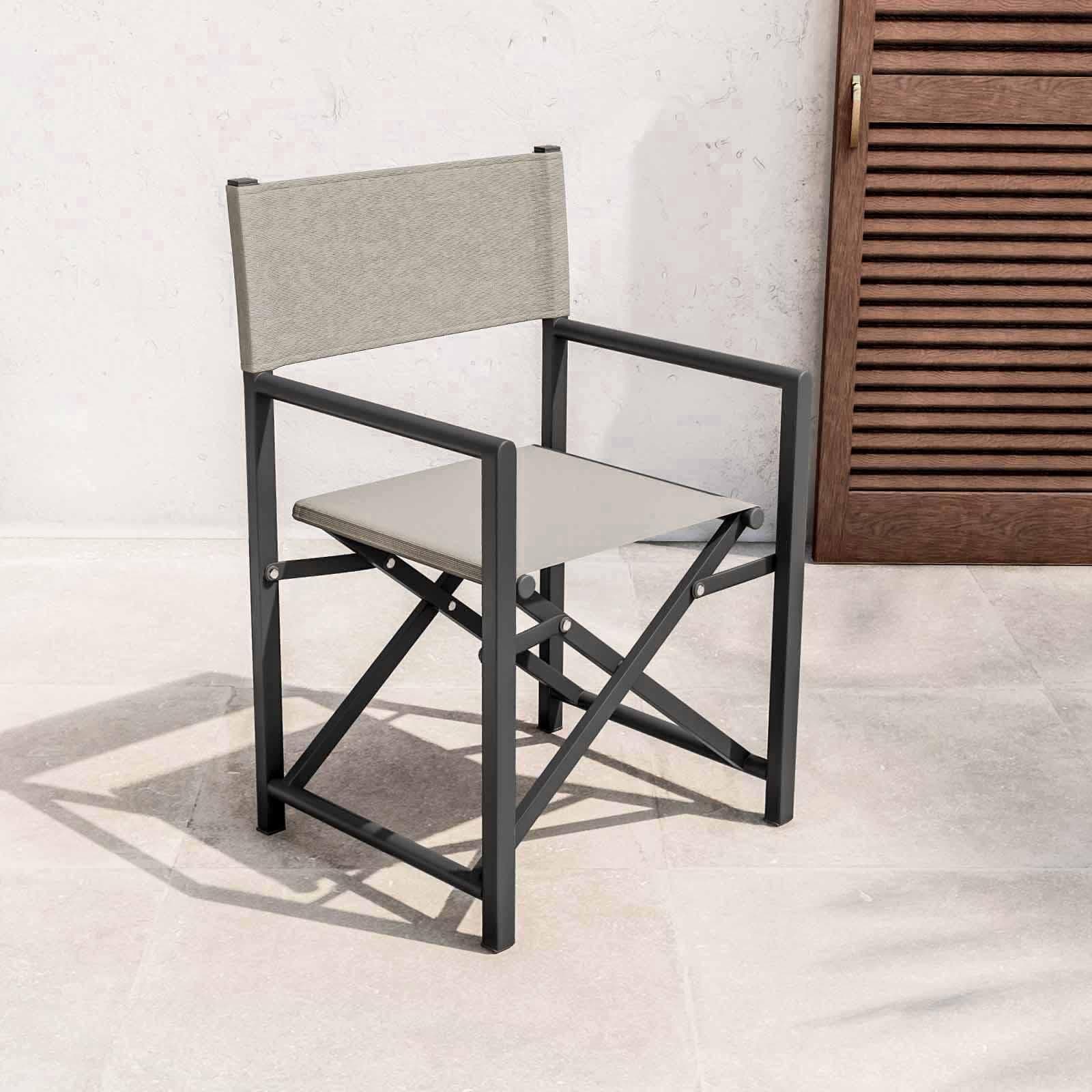 Sedia regista pieghevole in alluminio antracite e textilene grigio - Mistral