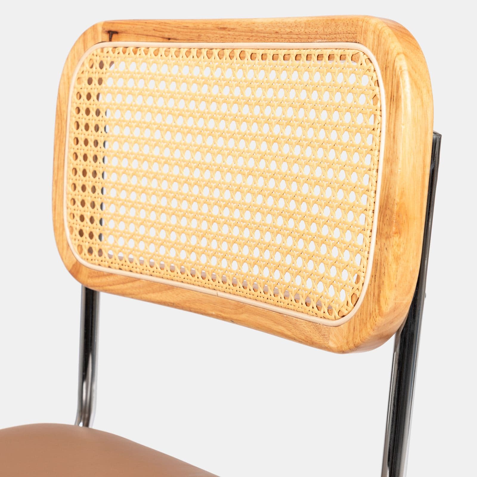 Sedia da ufficio girevole in similpelle cappuccino e schienale in rattan - Wien
