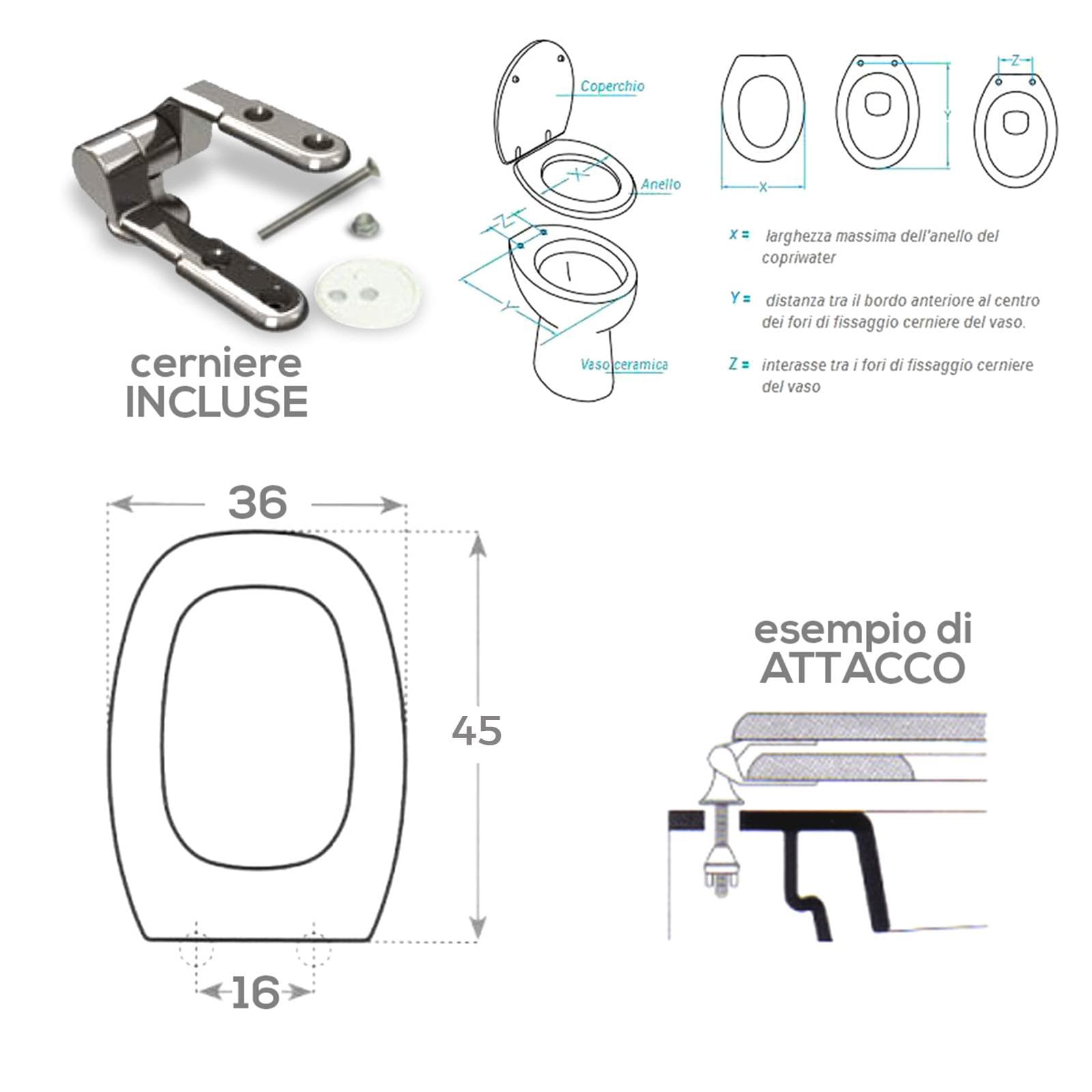 Sedile copriwc in legno bianco compatibile con la serie Diana di Azzurra