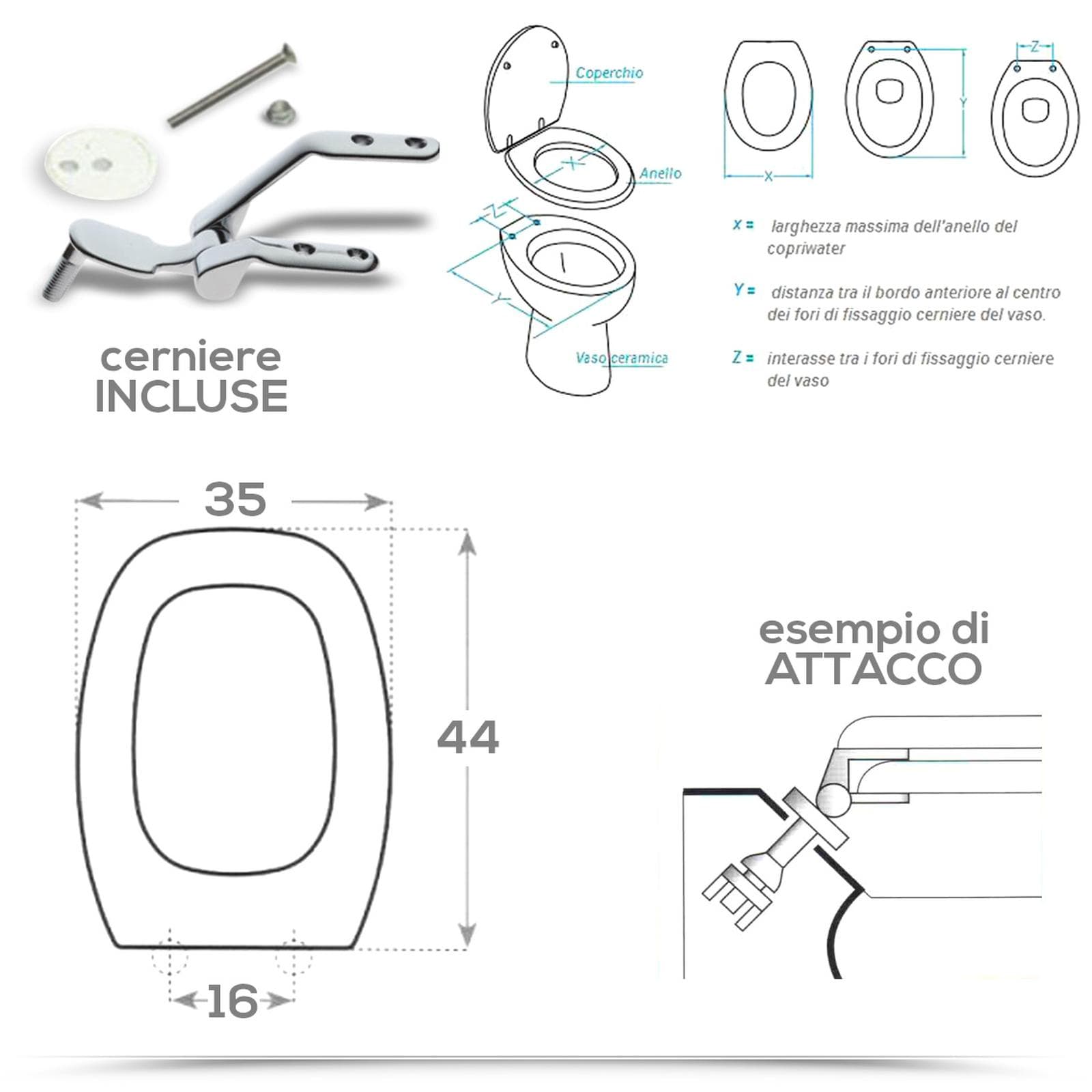 Sedile copriwc in legno bianco europeo compatibile con la serie Conca di Ideal Standard