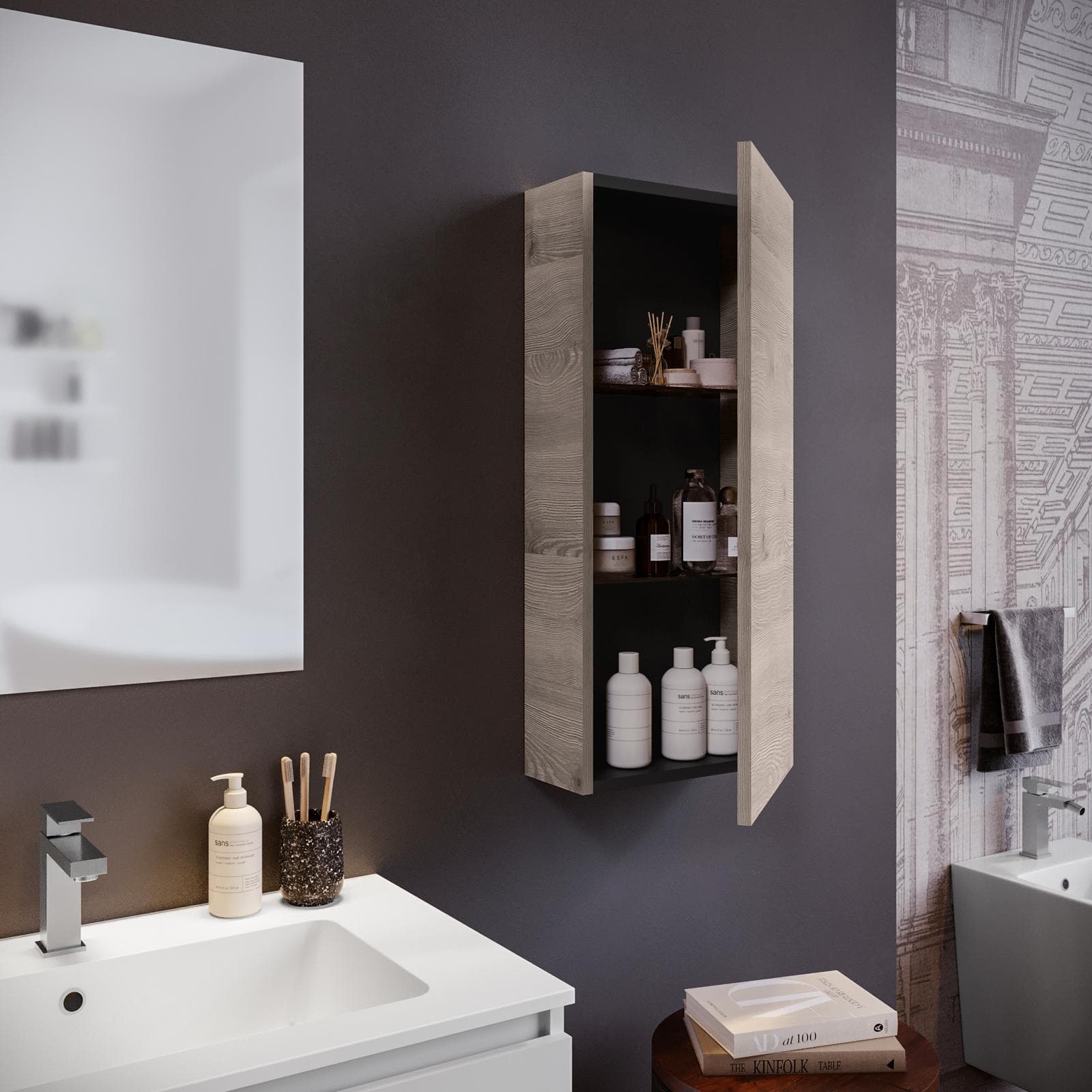 Semicolonna da bagno sospesa con 1 anta 30x80 h cm in rovere atlas - Union