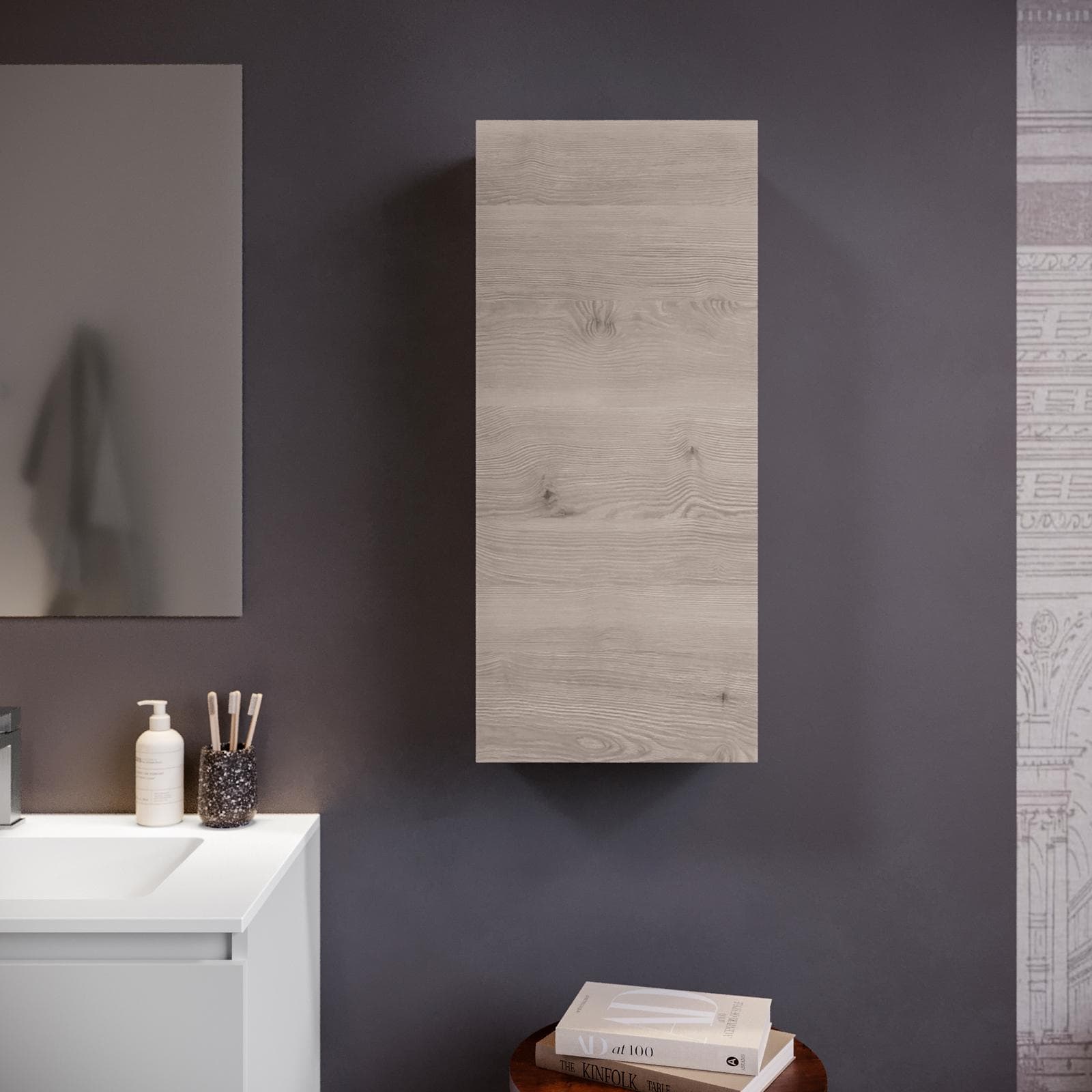 Semicolonna da bagno sospesa con 1 anta 30x80 h cm in rovere atlas - Union