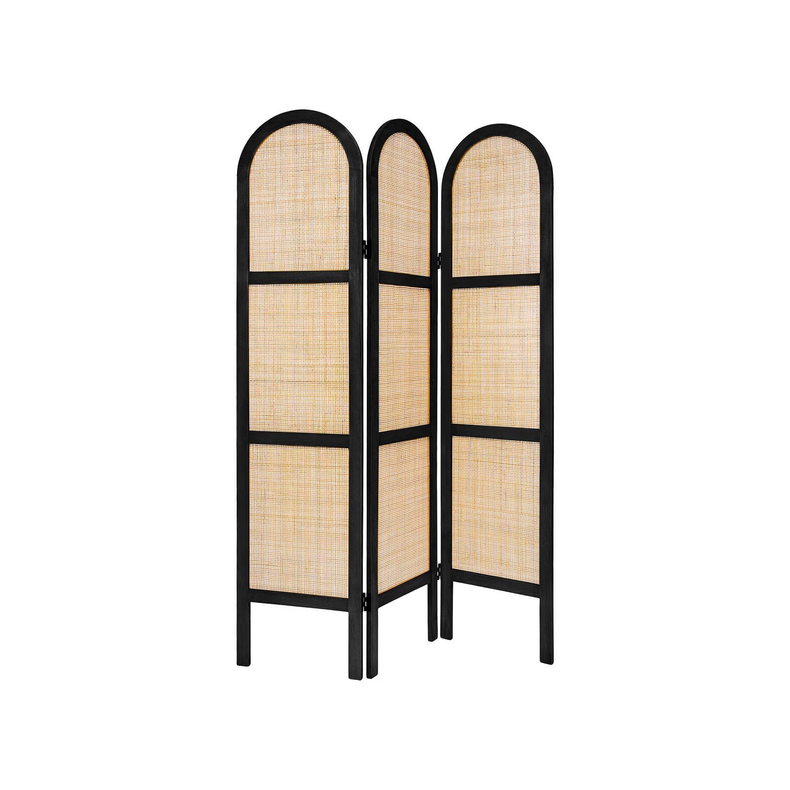 Paravento pieghevole 120x170 h cm in rattan e legno nero - Potik