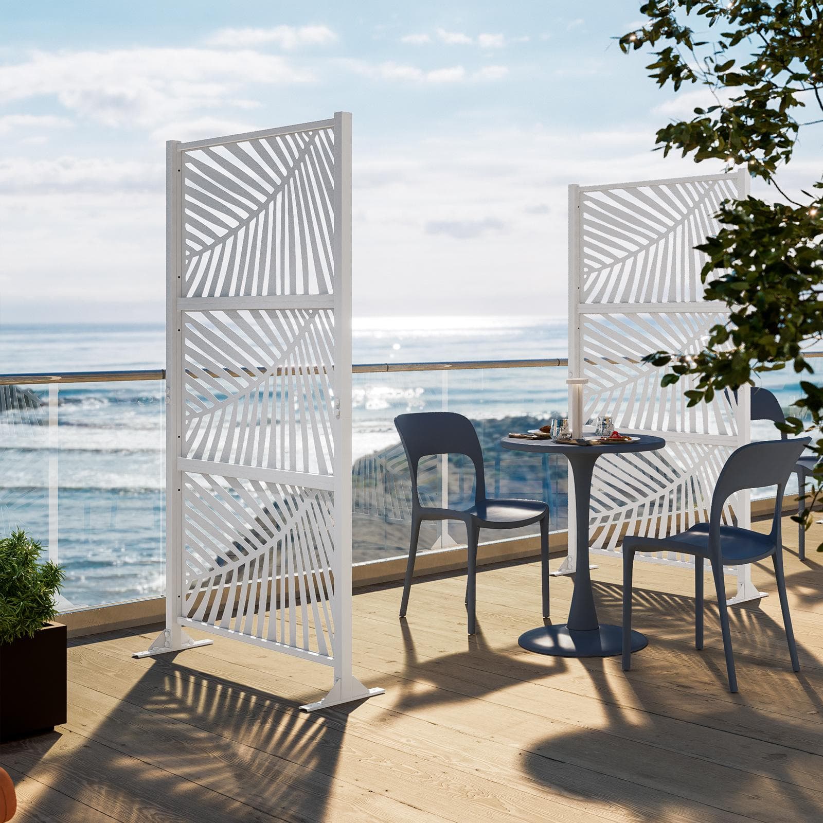 Separé da giardino in acciaio bianco 100x30x180h cm con disegno tropicale - Callen