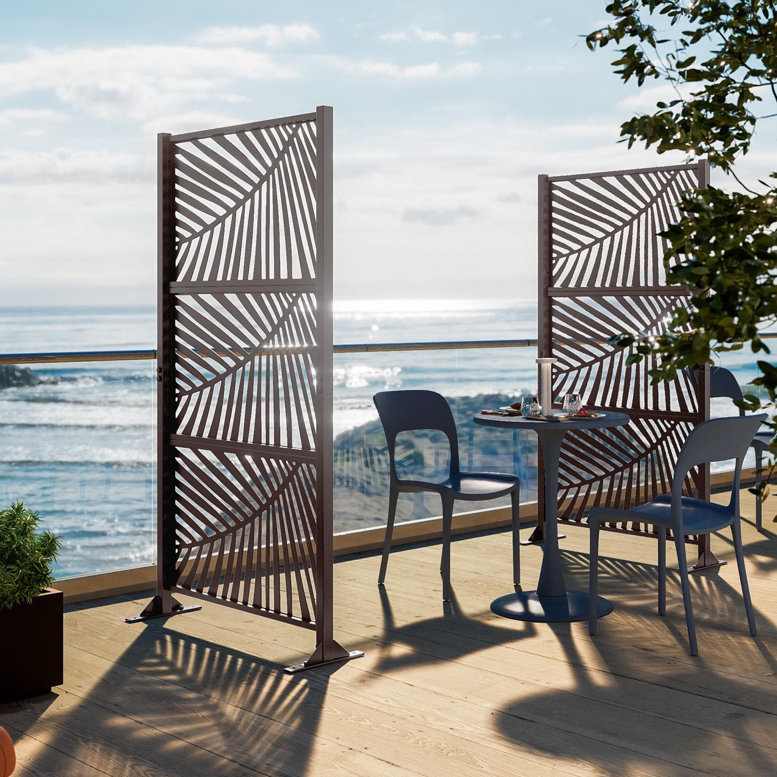 Separé da giardino in acciaio bronzo 100x30x180h cm con disegno tropicale - Callen