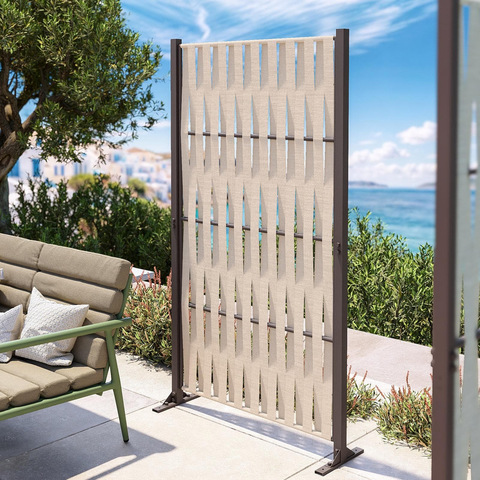 Separé da esterno 103x30x180h cm in acciaio bronzo e corda in textilene vaniglia - Sibilla
