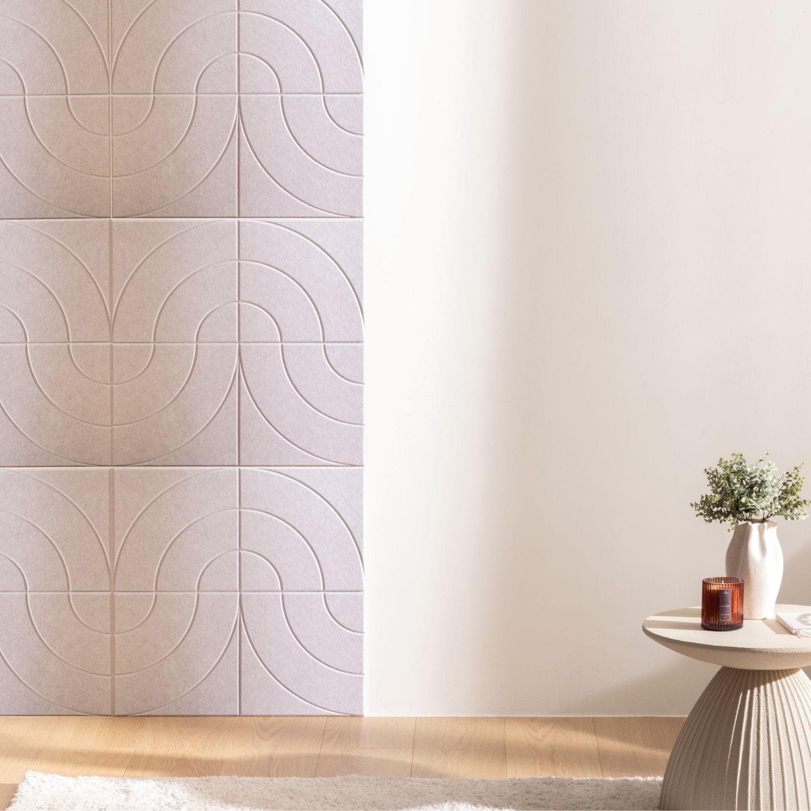 Set 12 pannelli fonoassorbenti boiserie 30x30 cm grigio con linee curve - Colette