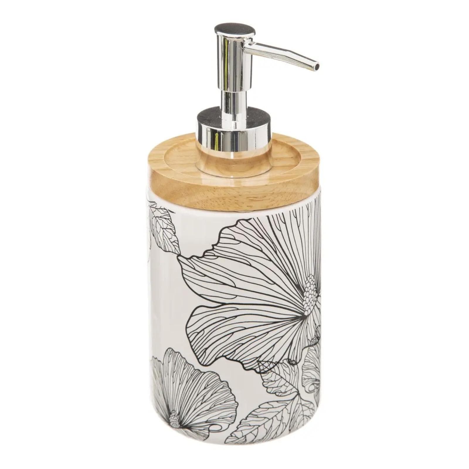 Set 2 accessori dispenser e portaspazzolino in gres con stampa floreale - Noirfleur