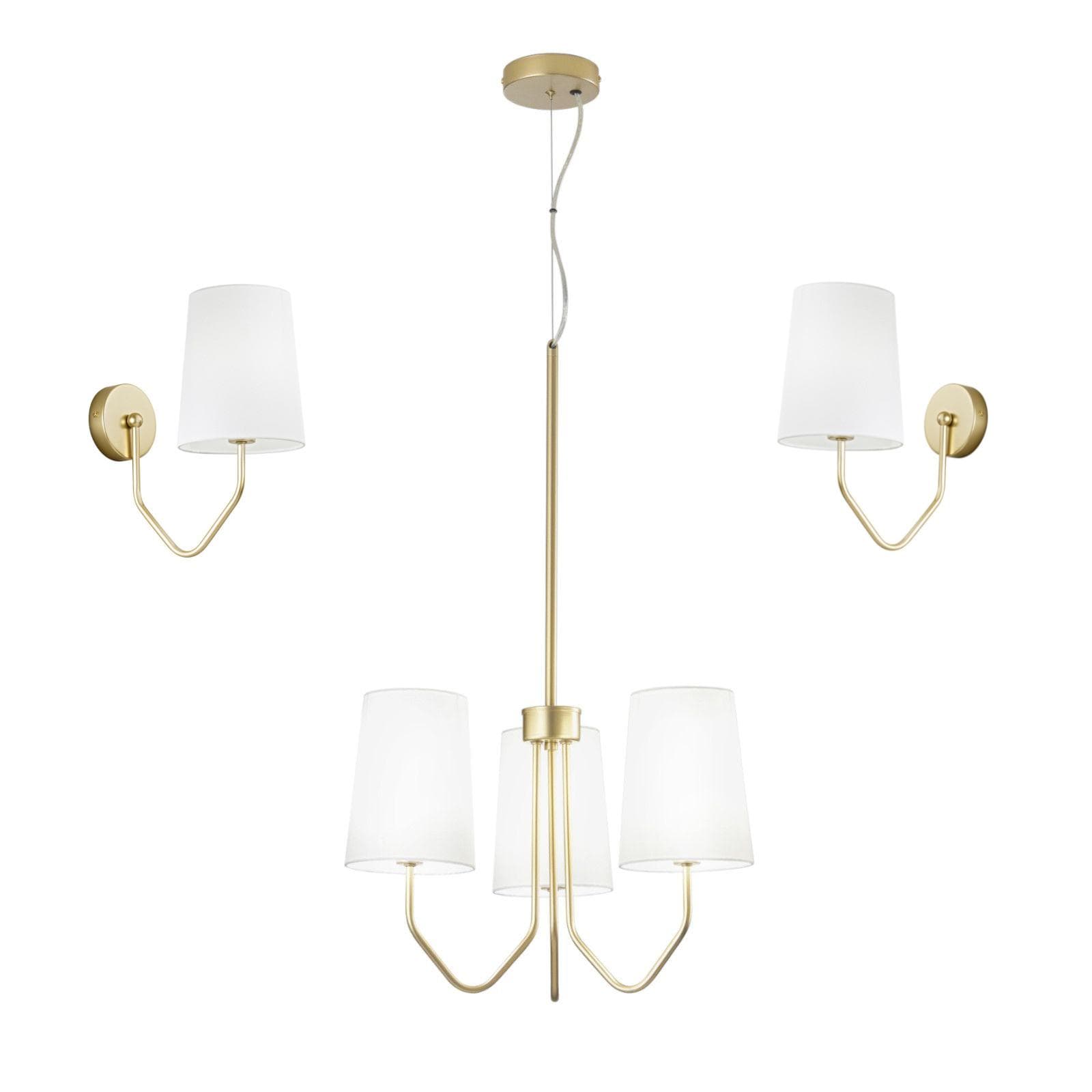Set 2 applique e lampada sospesa rotonda 50 cm in metallo oro con paralume bianco