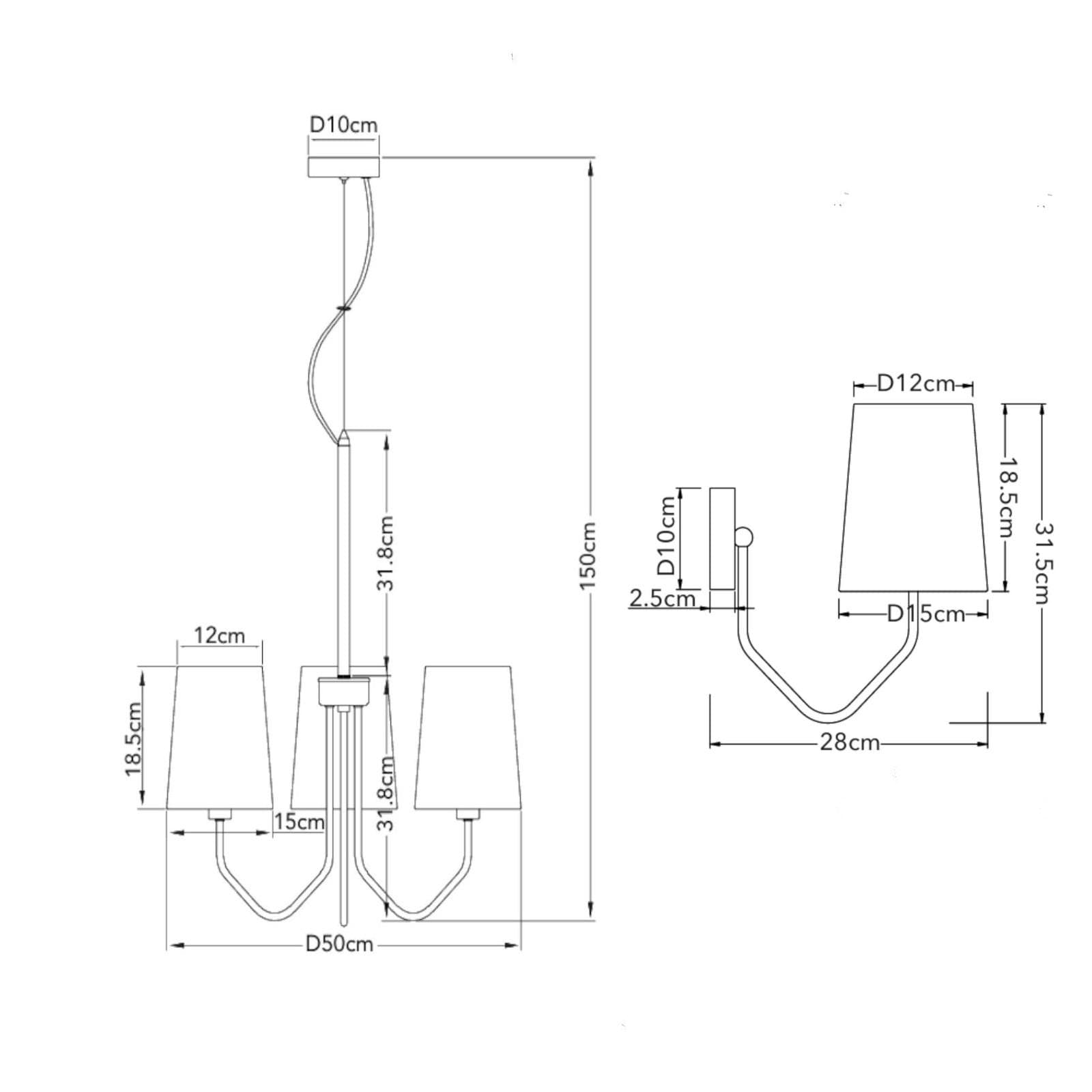 Set 2 applique e lampada sospesa rotonda 50 cm in metallo oro con paralume bianco