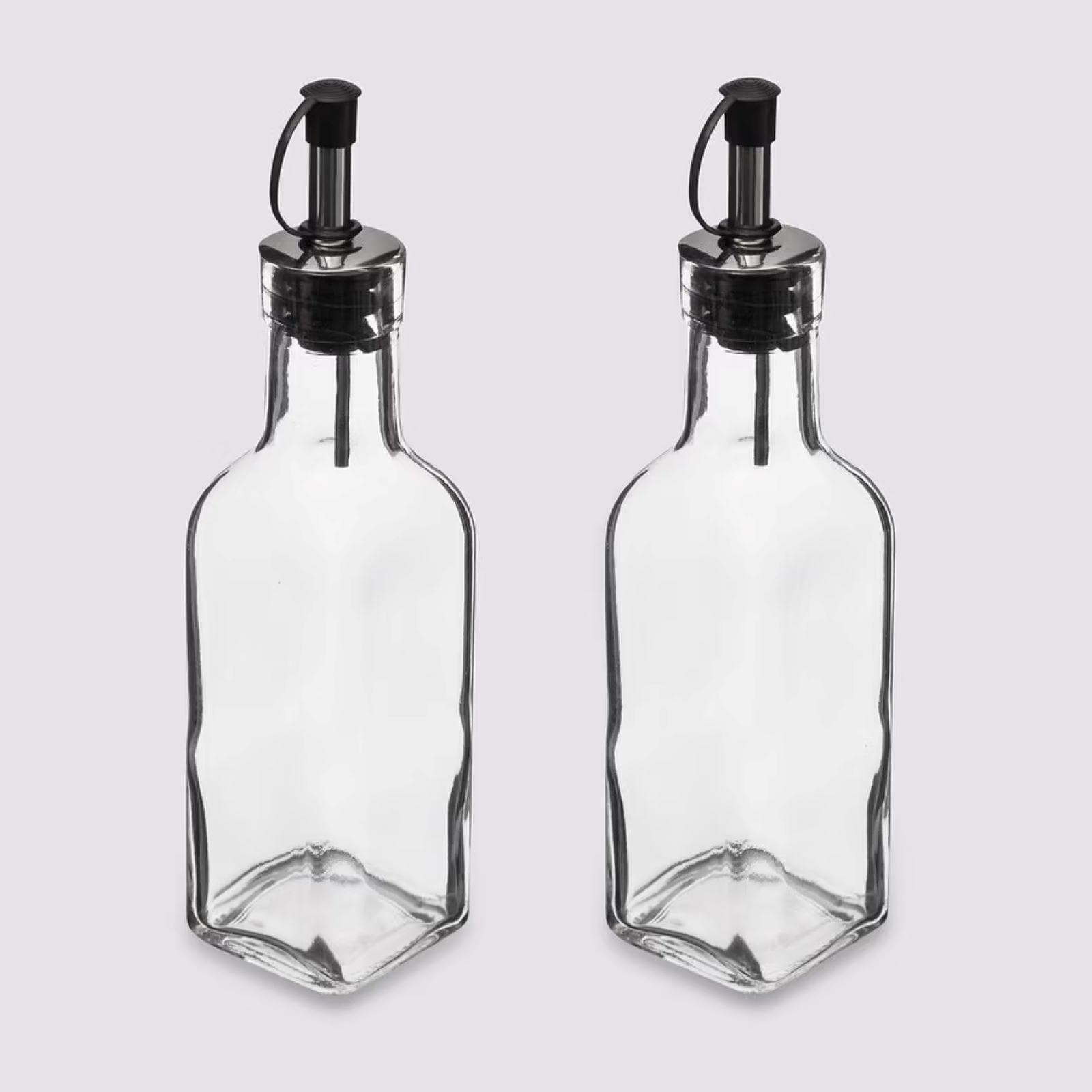 Set 2 bottiglie per olio e aceto in acciaio inox e vetro