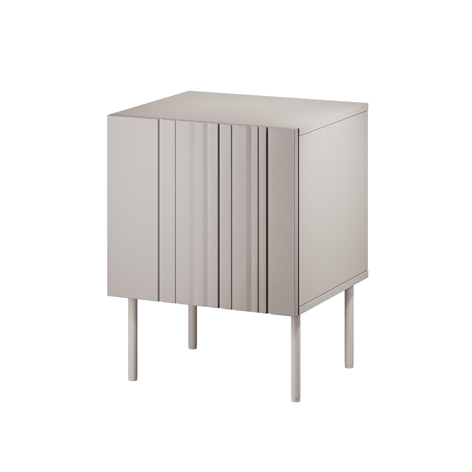 Set 2 comodini 45x59h cashmere cannettato alternato con anta e piedi in metallo finitura opaca - Gladys