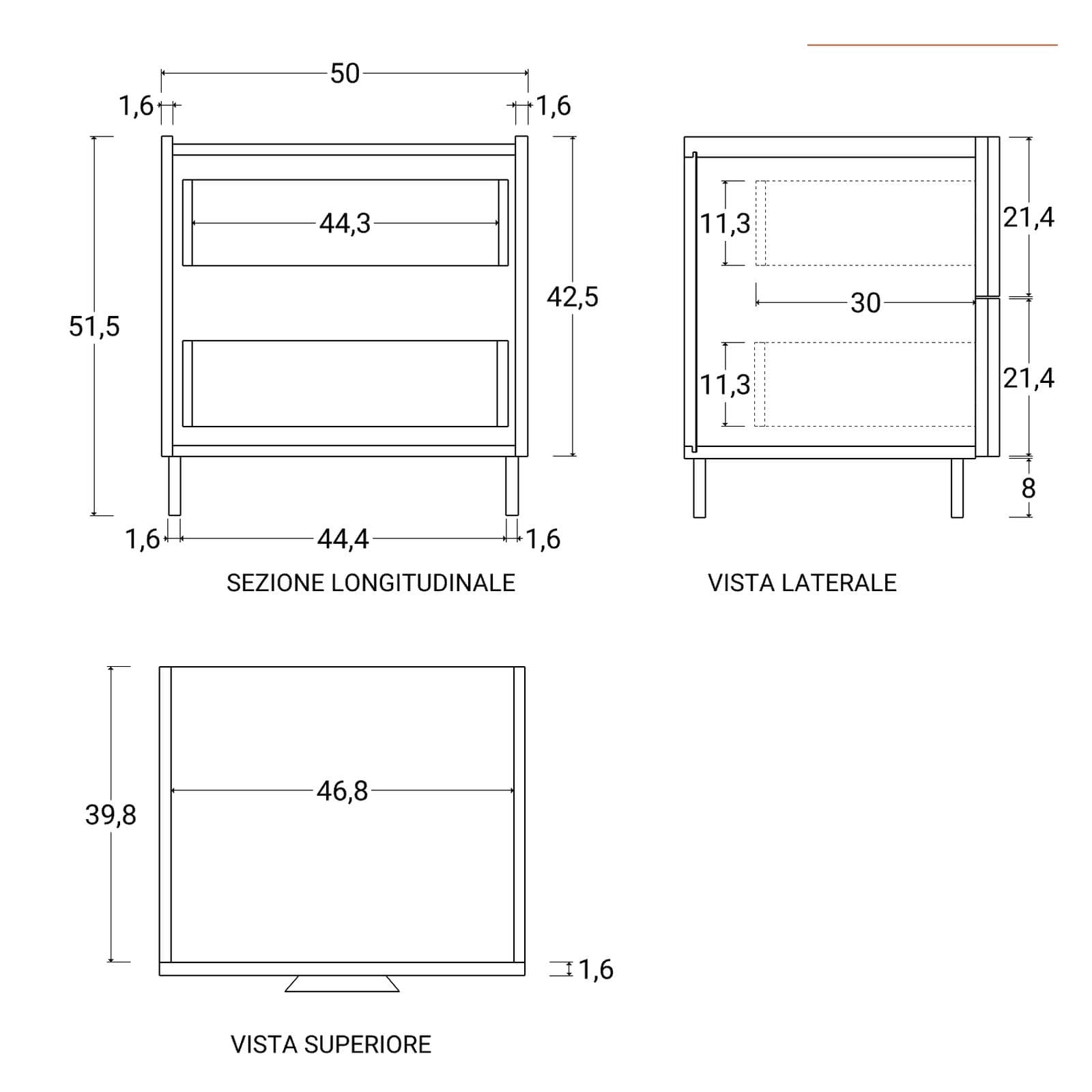 Set 2 comodini 50x52h cm con 2 cassetti soft close cashmere e mercure - Jessie
