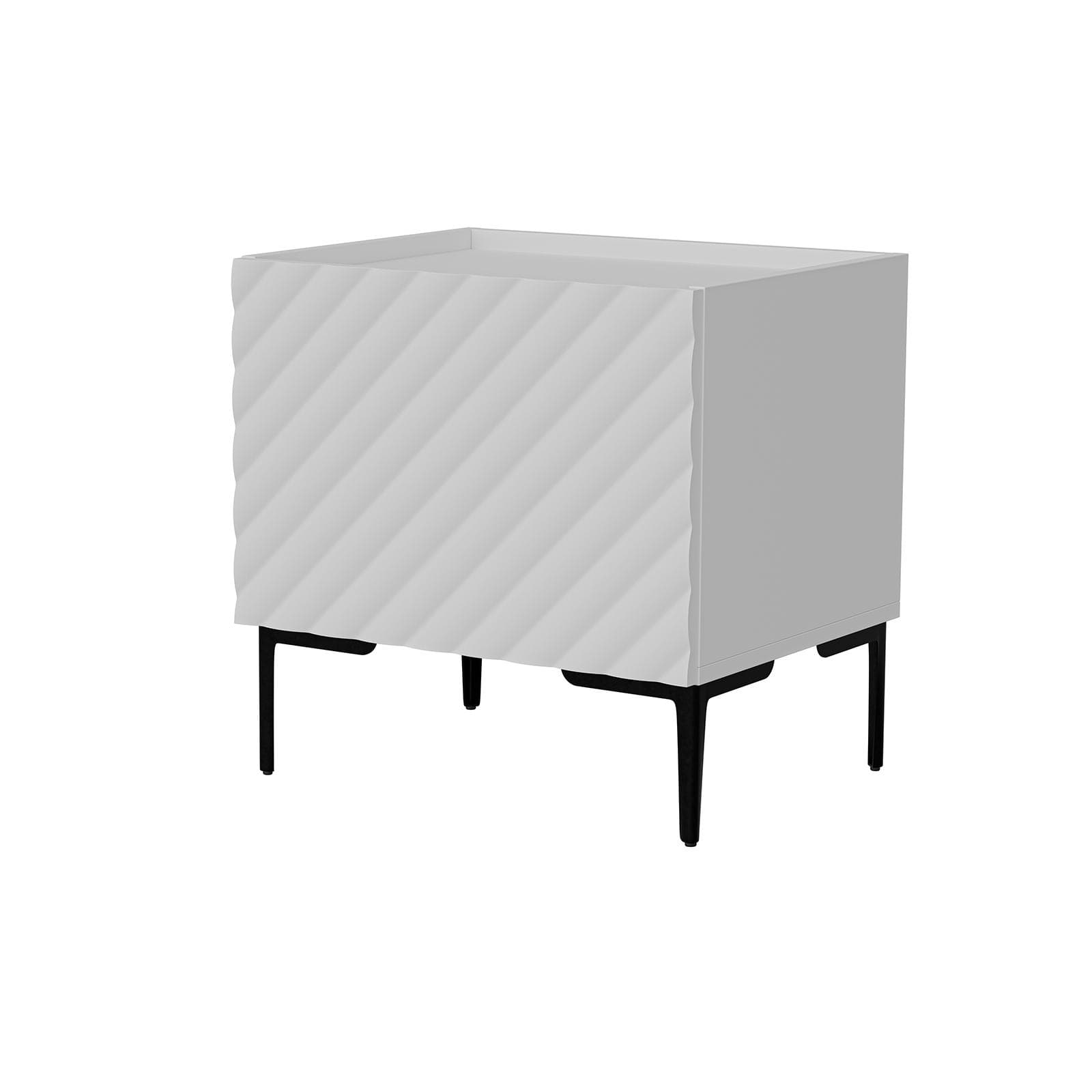 Set 2 comodini 46x47 h cm bianco cannettato obliquo con 1 anta e piedi nero - Emerald