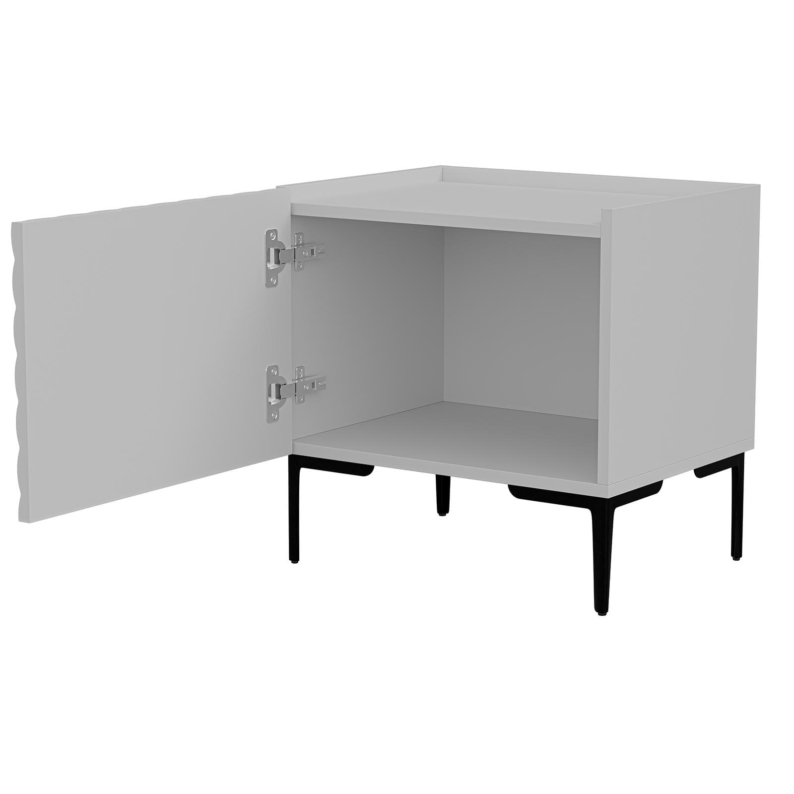 Set 2 comodini 46x47 h cm bianco cannettato obliquo con 1 anta e piedi nero - Emerald