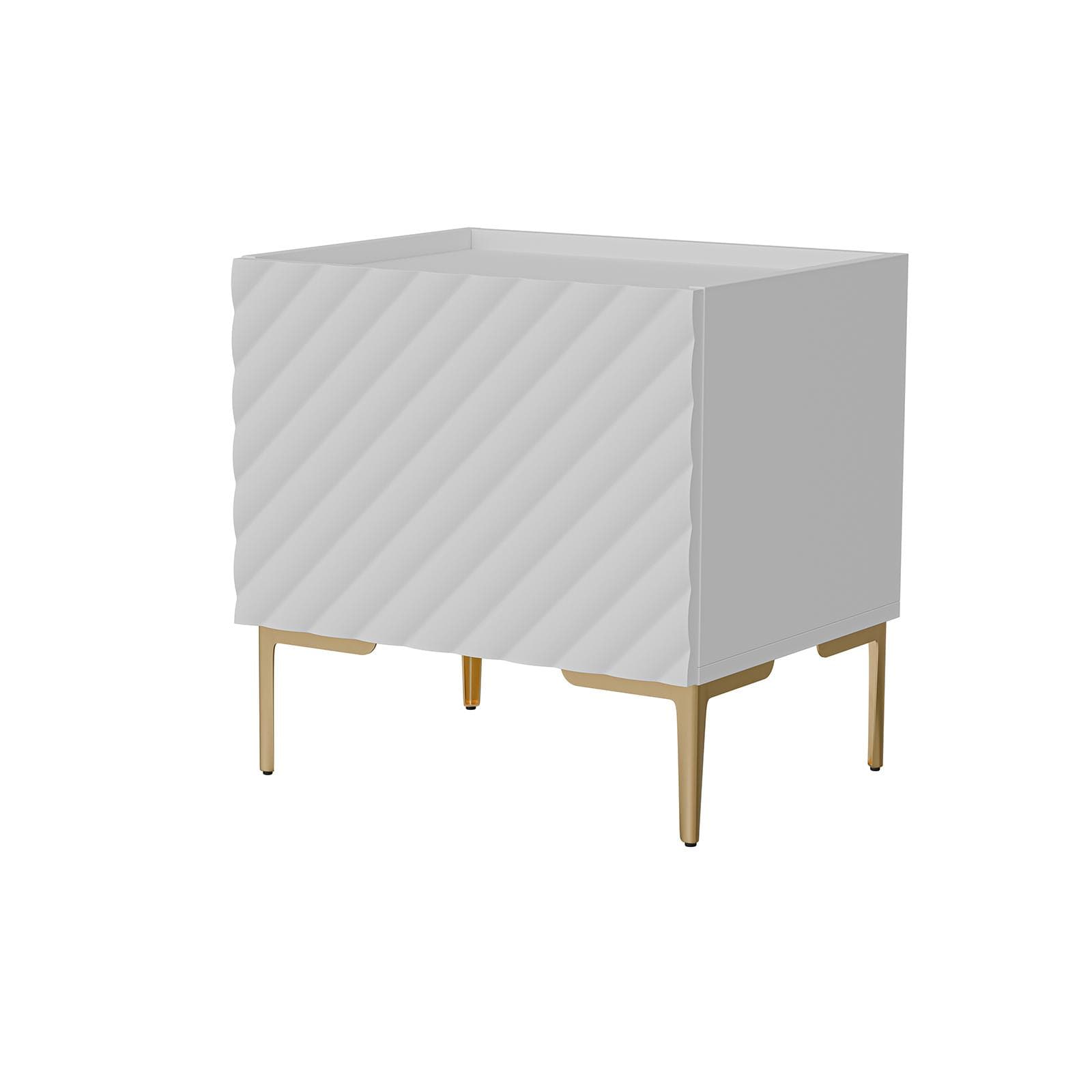 Set 2 comodini 46x47 h cm bianco cannettato obliquo con 1 anta e piedi oro - Emerald