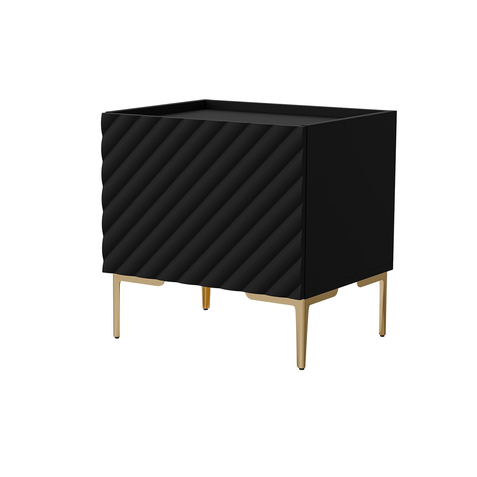 Set 2 comodini 46x47 h cm nero cannettato obliquo con 1 anta e piedi oro - Emerald