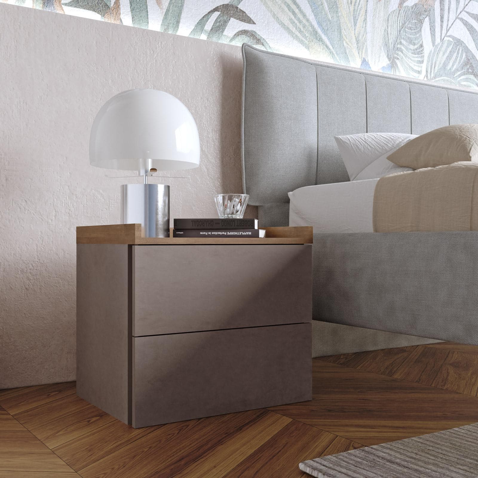 Set 2 comodini 53x49h cm con 2 cassetti bronzo e mercure - Zyra