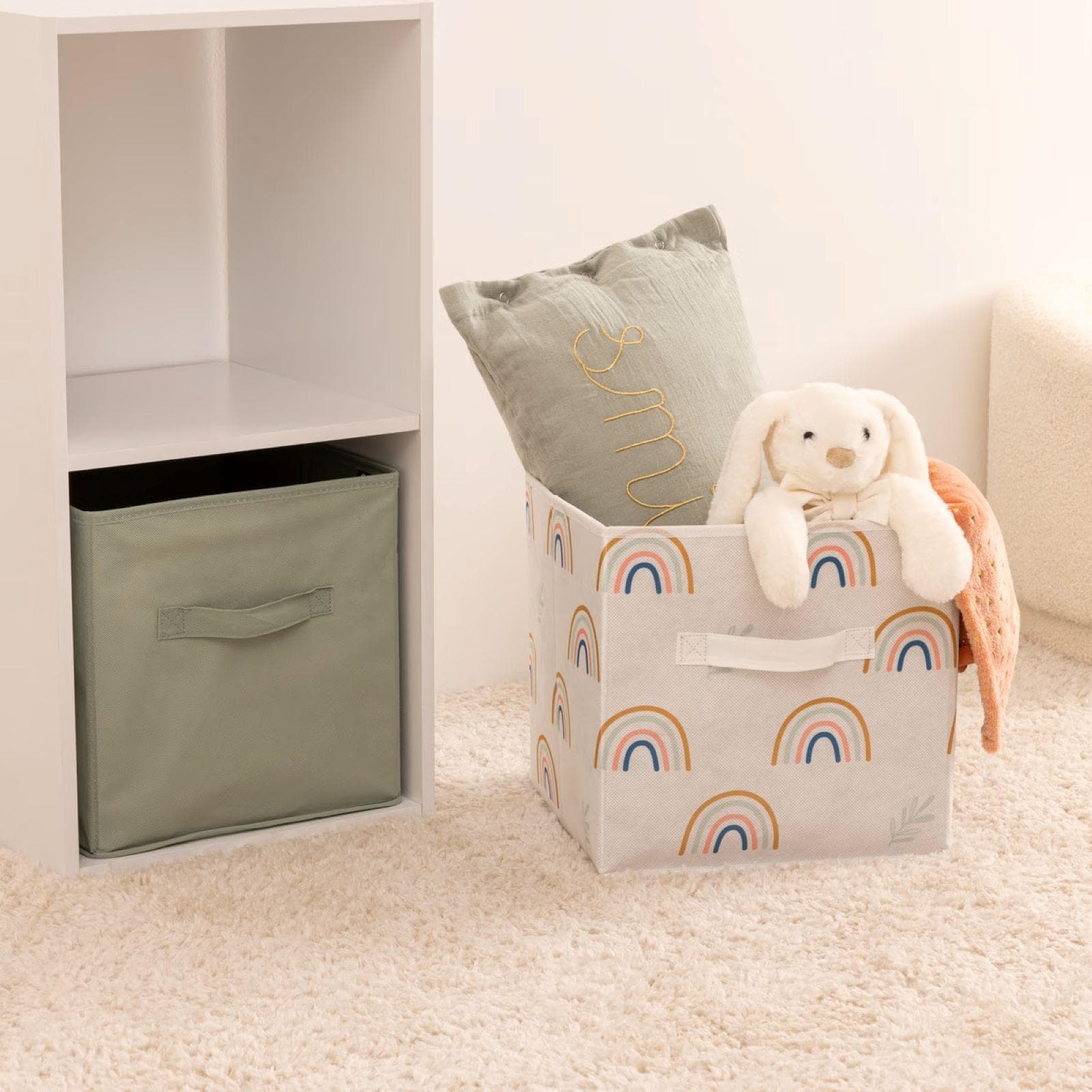 Set 2 cubi contenitori 29x29 cm verde e bianco - Kids