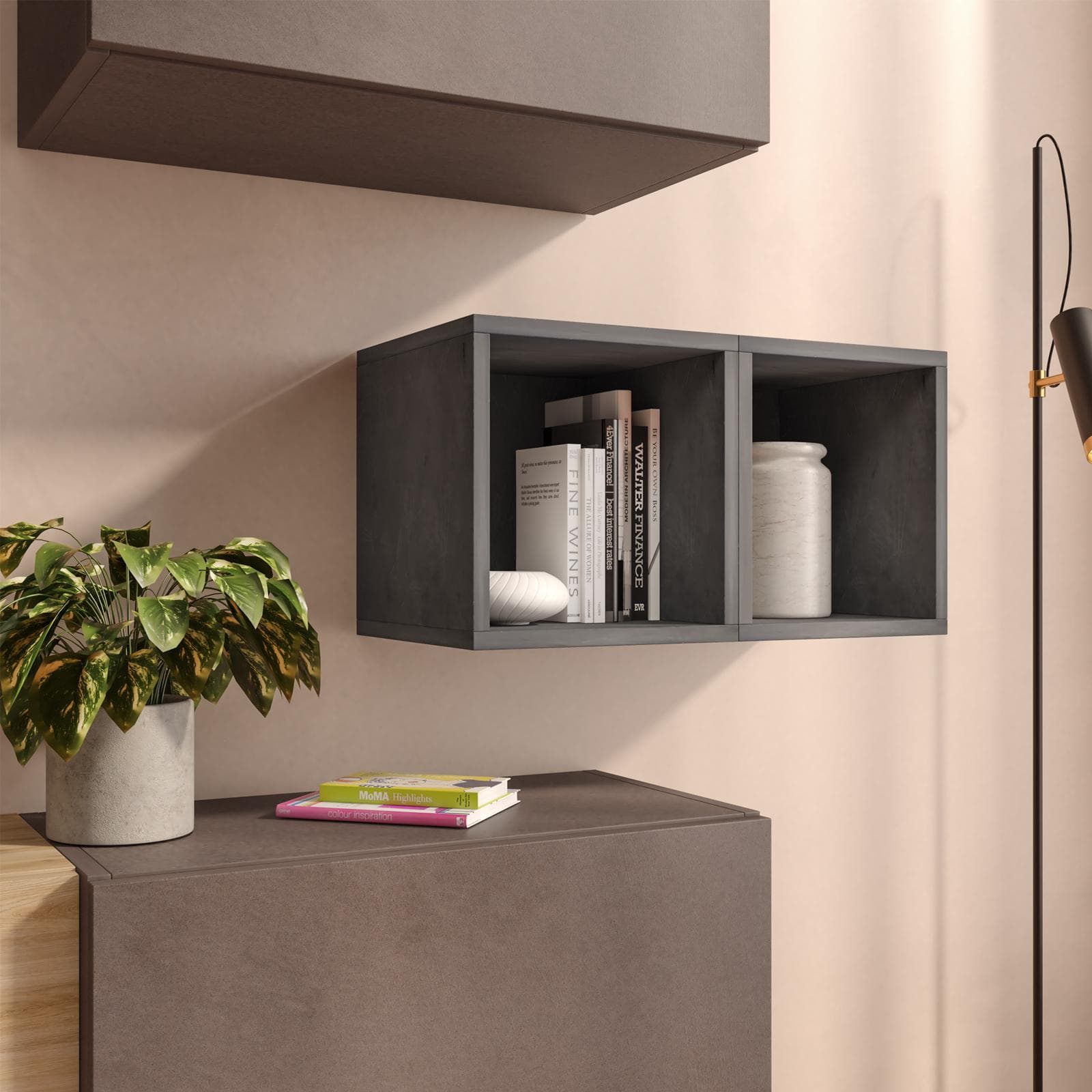Set 2 cubi pensili 27x28h cm color piombo - Clary