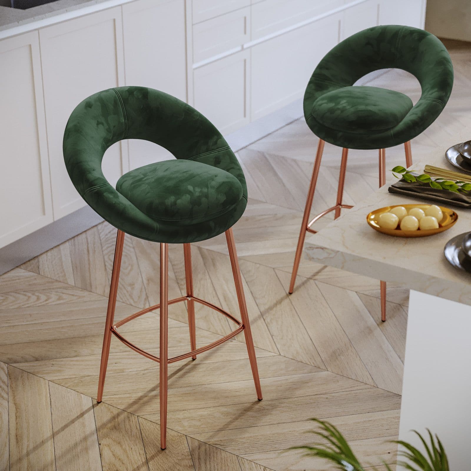 Set 2 gabelli in velluto verde scuro con struttura oro rosa - Houdini