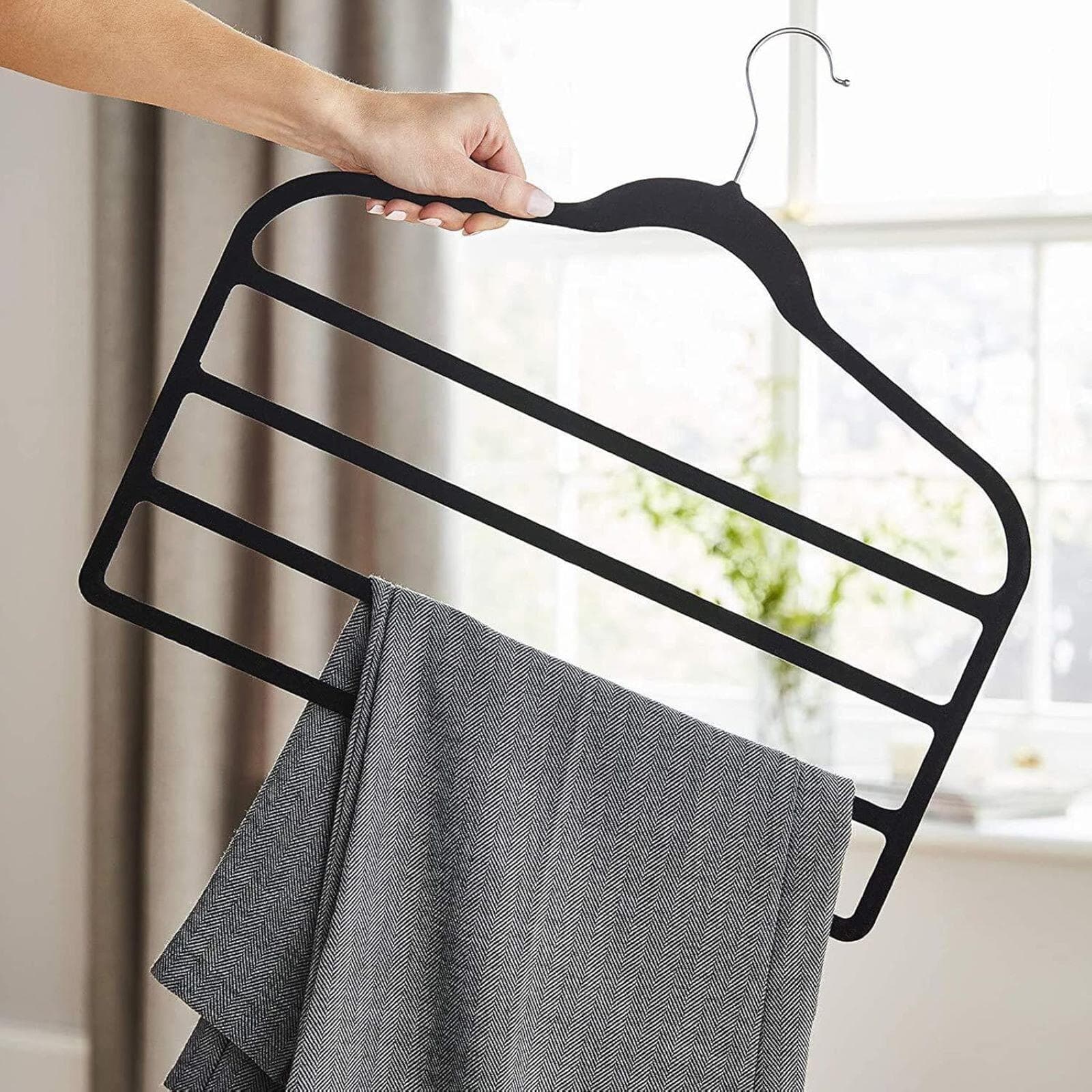 Set 2 grucce per pantaloni a 4 livelli nero con gancio in metallo