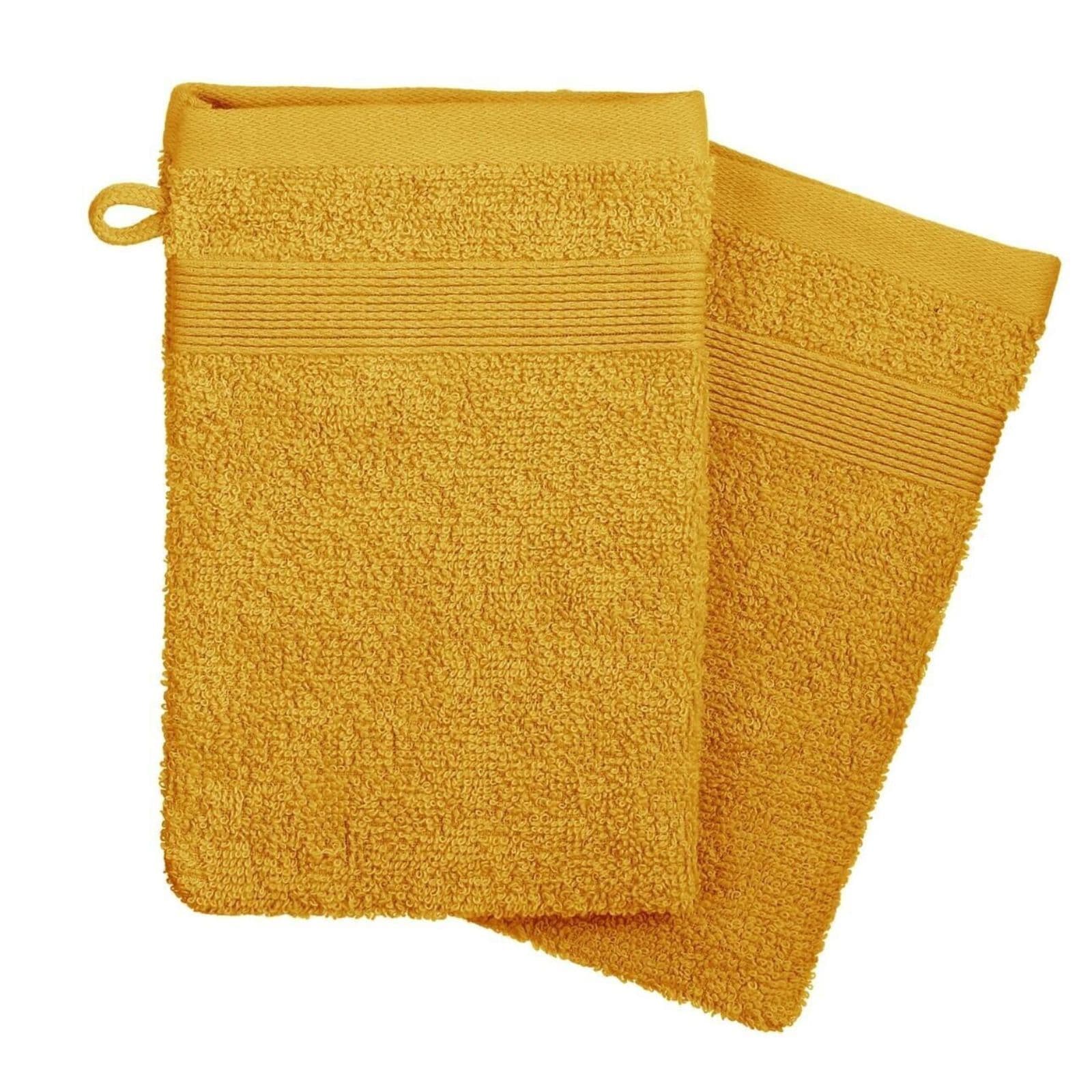 Set 2 guanti da bagno 21x15 cm in cotone senape