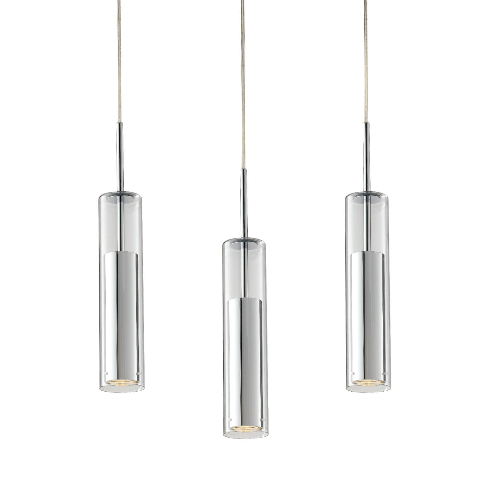 Set 3 lampade a sospensione 170h cm in vetro e metallo cromato